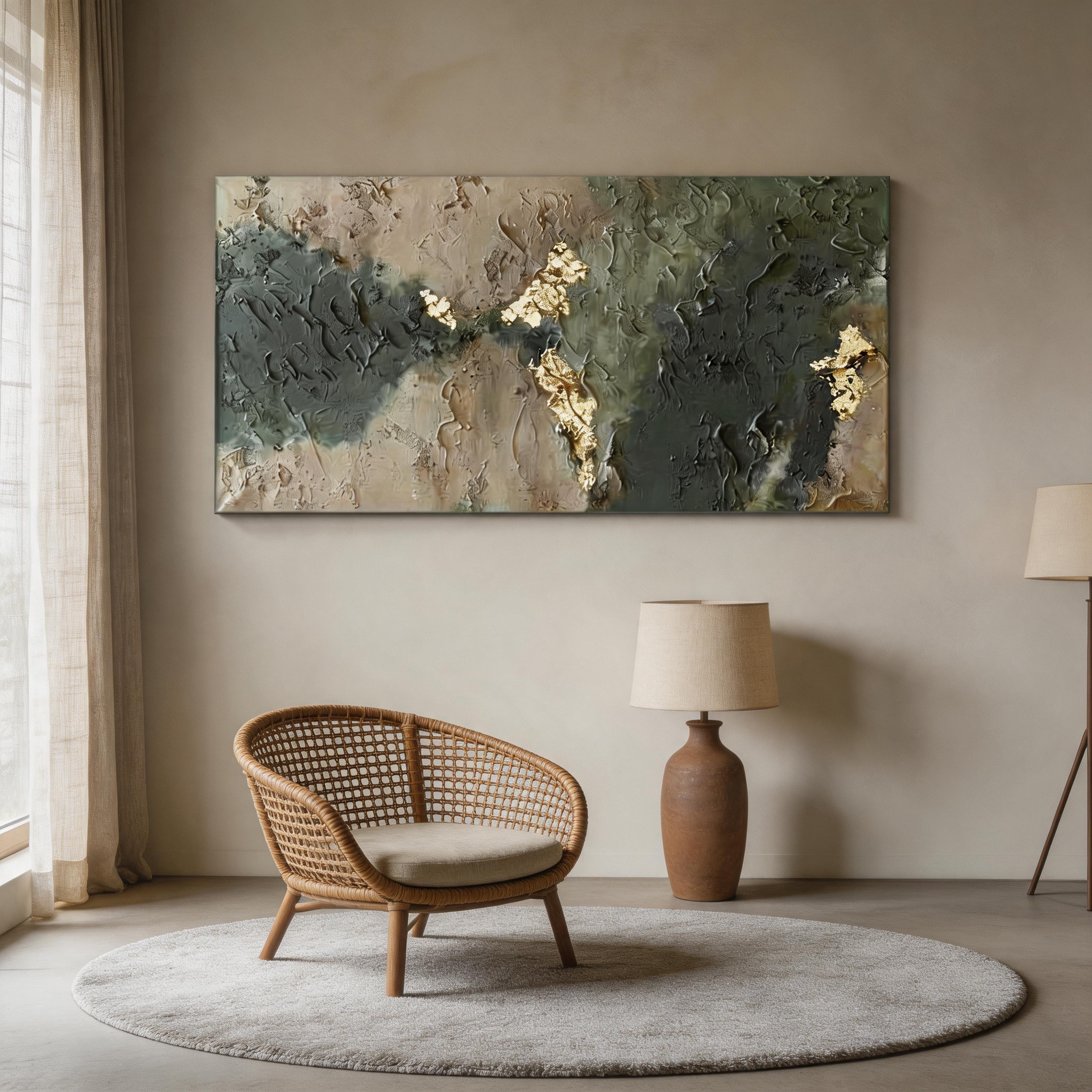 Teal & Gold — Luxury Impasto Abstract Canvas Wall Art with Gold Leaf #GT006