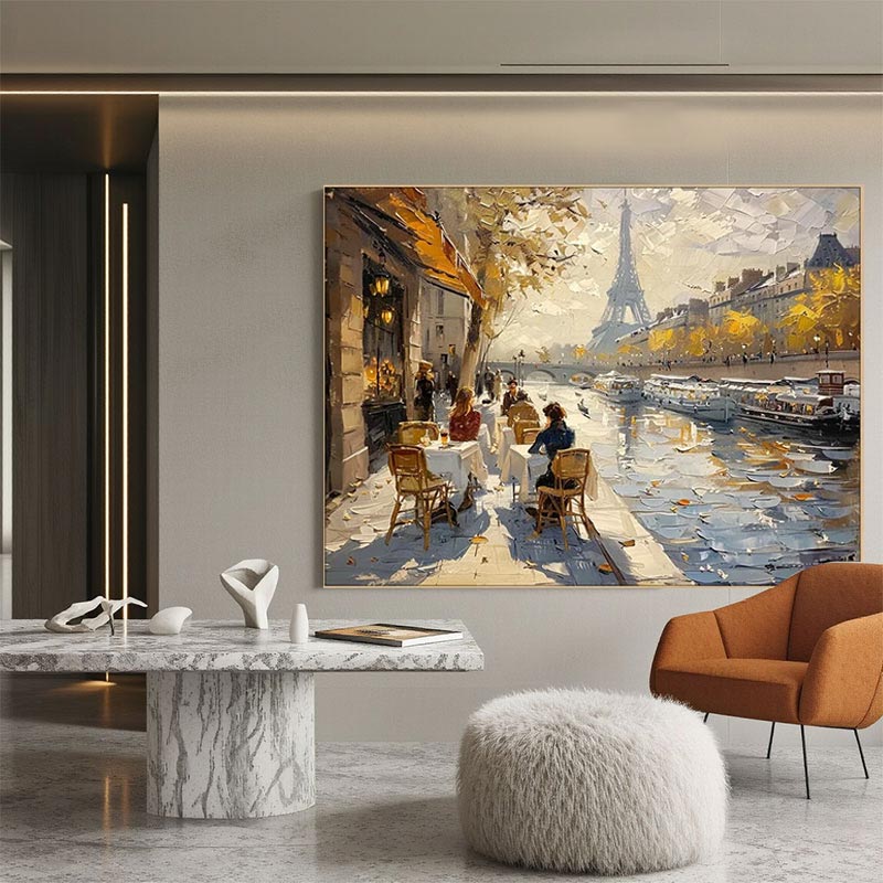 Paris Eiffel Tower Impressionist Canvas Wall Art #AT035