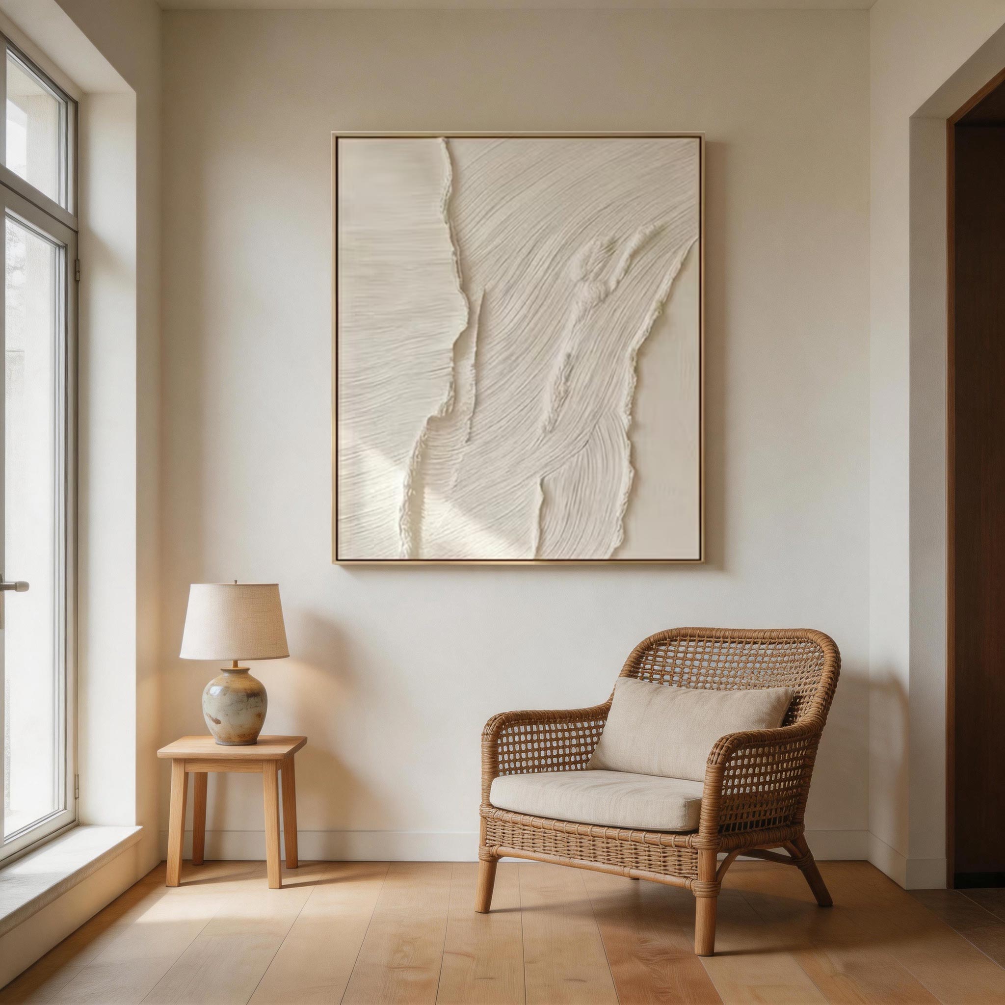 Canyon Light — White Ridge Texture Sculptural Canvas Wall Art #WT011