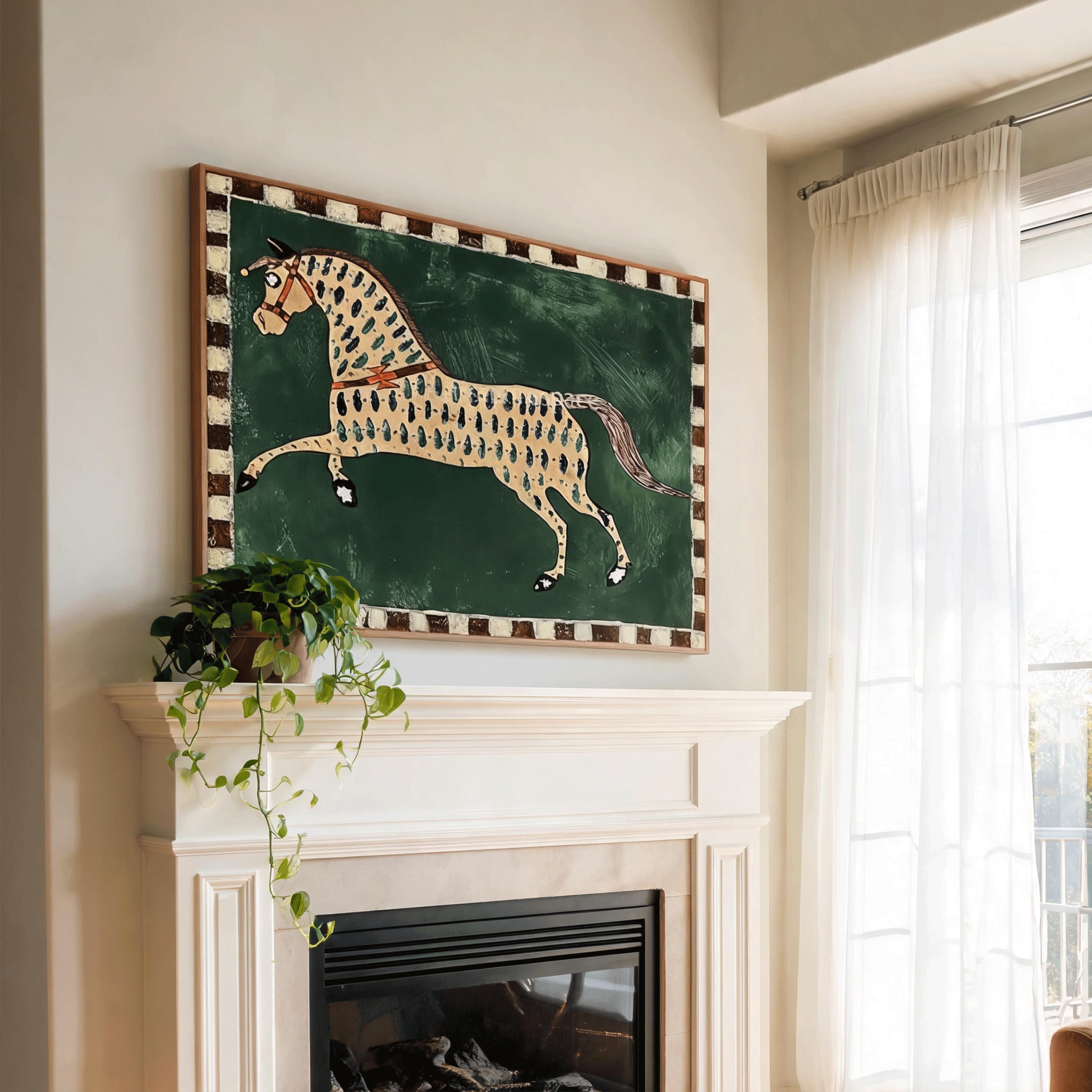 Leopard Horse Wall Art | Modern Equestrian Oil Painting #HA051