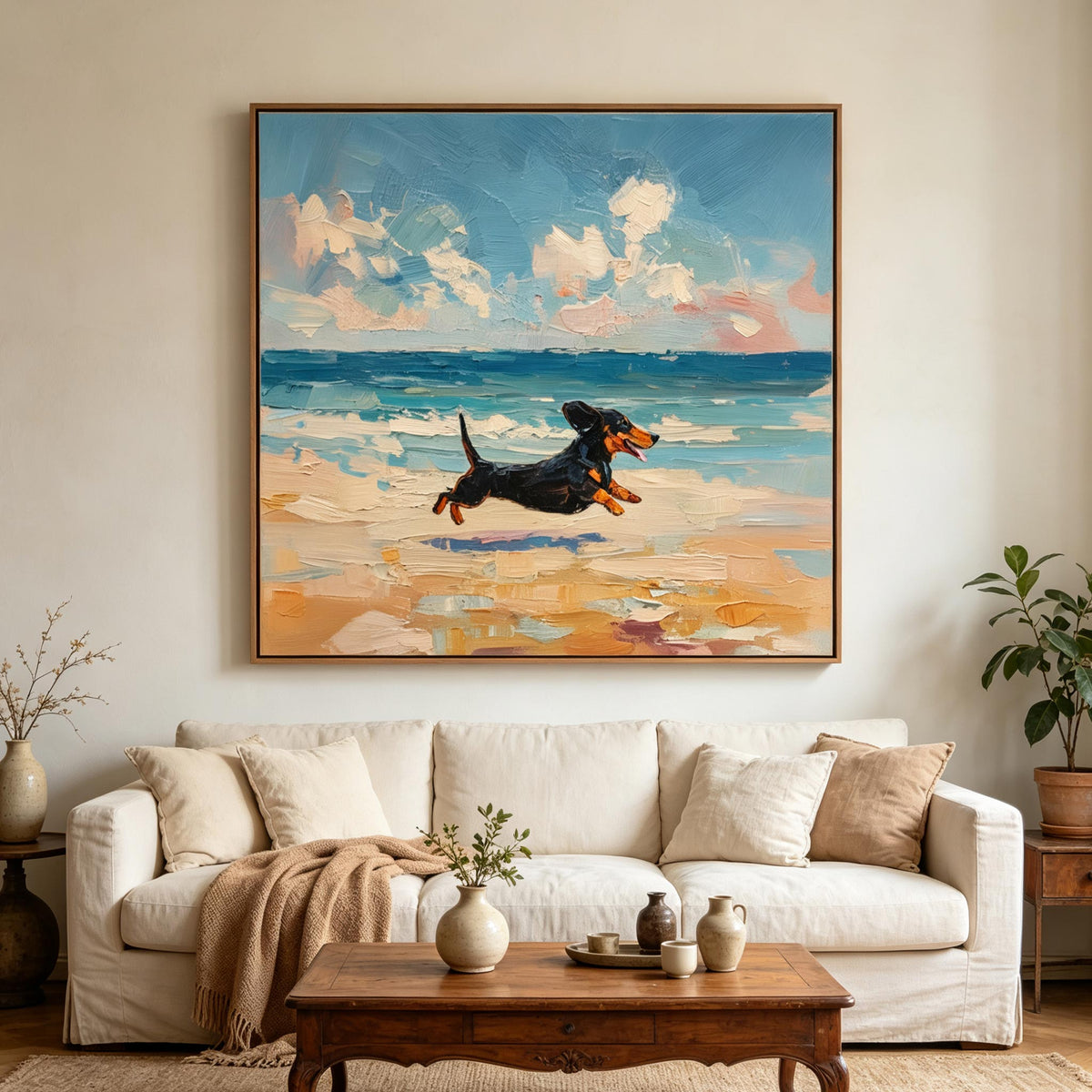 Dachshund Running on the Beach Wall Art #AN021