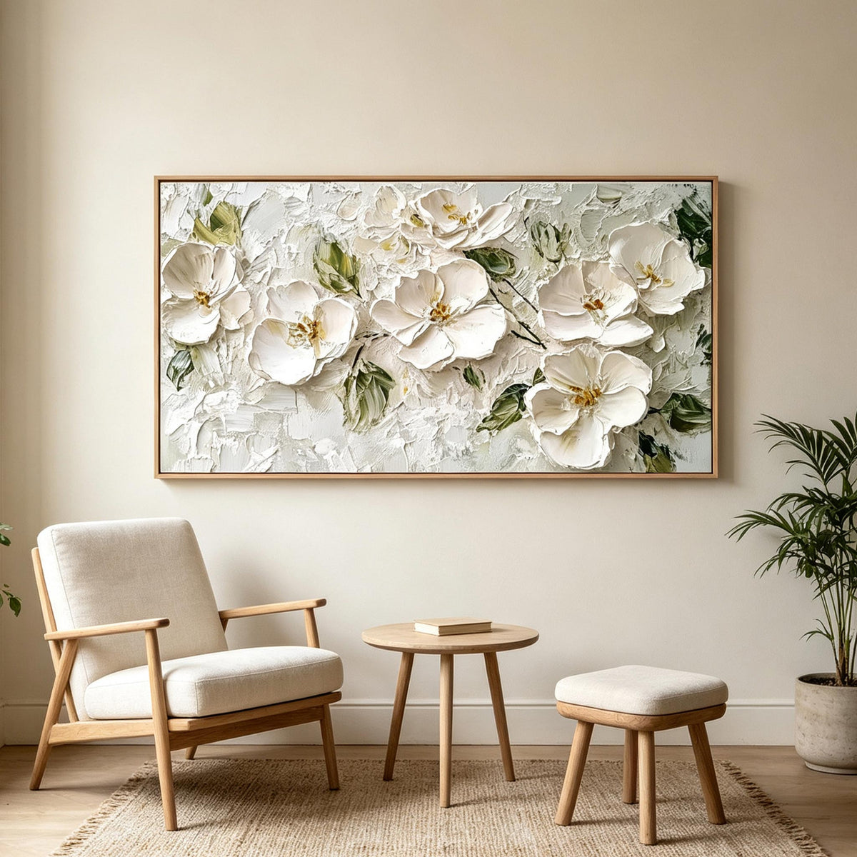 White Blossom Textured Wall Art #FL061