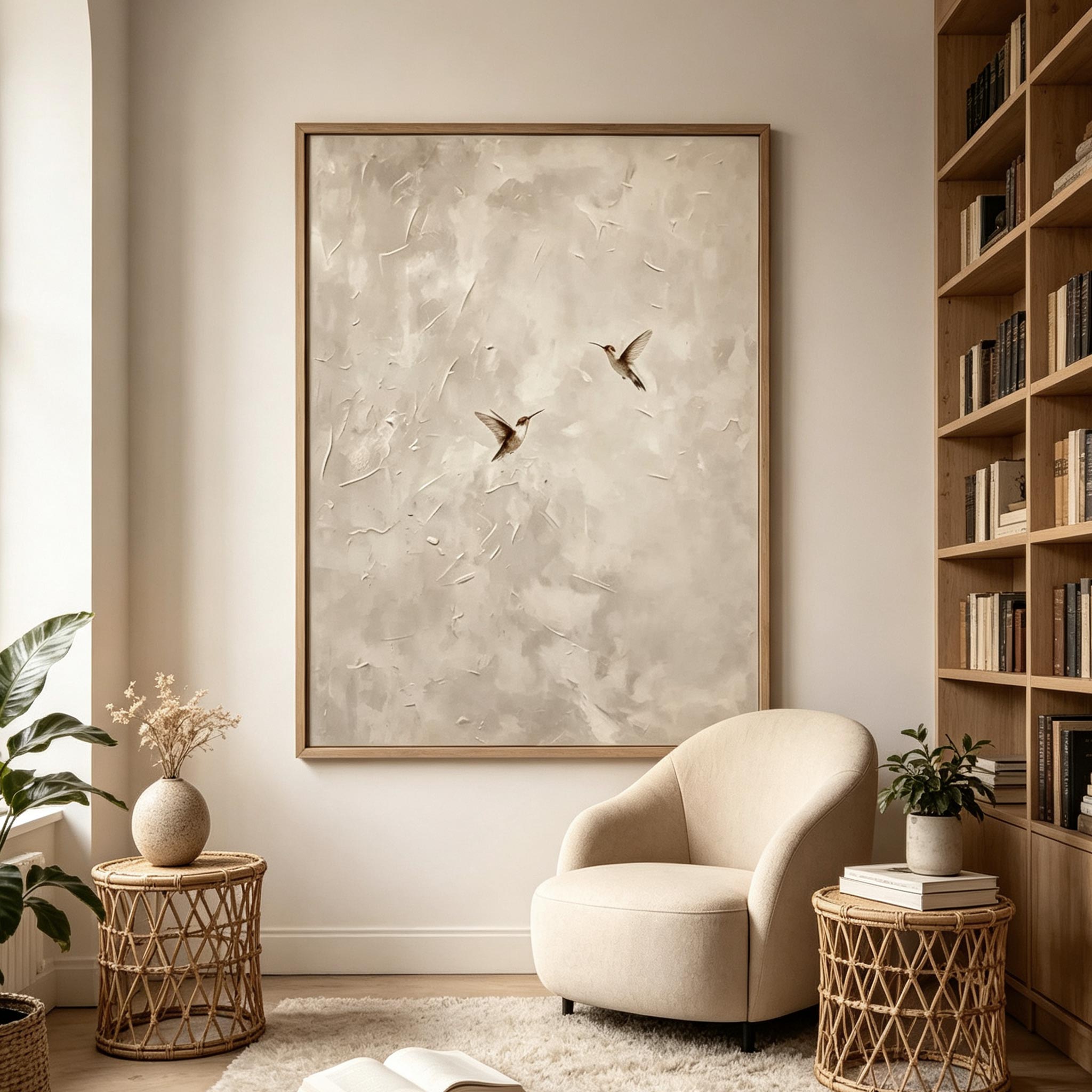 In Flight – Wabi-Sabi Textured Hummingbird Painting #AN002