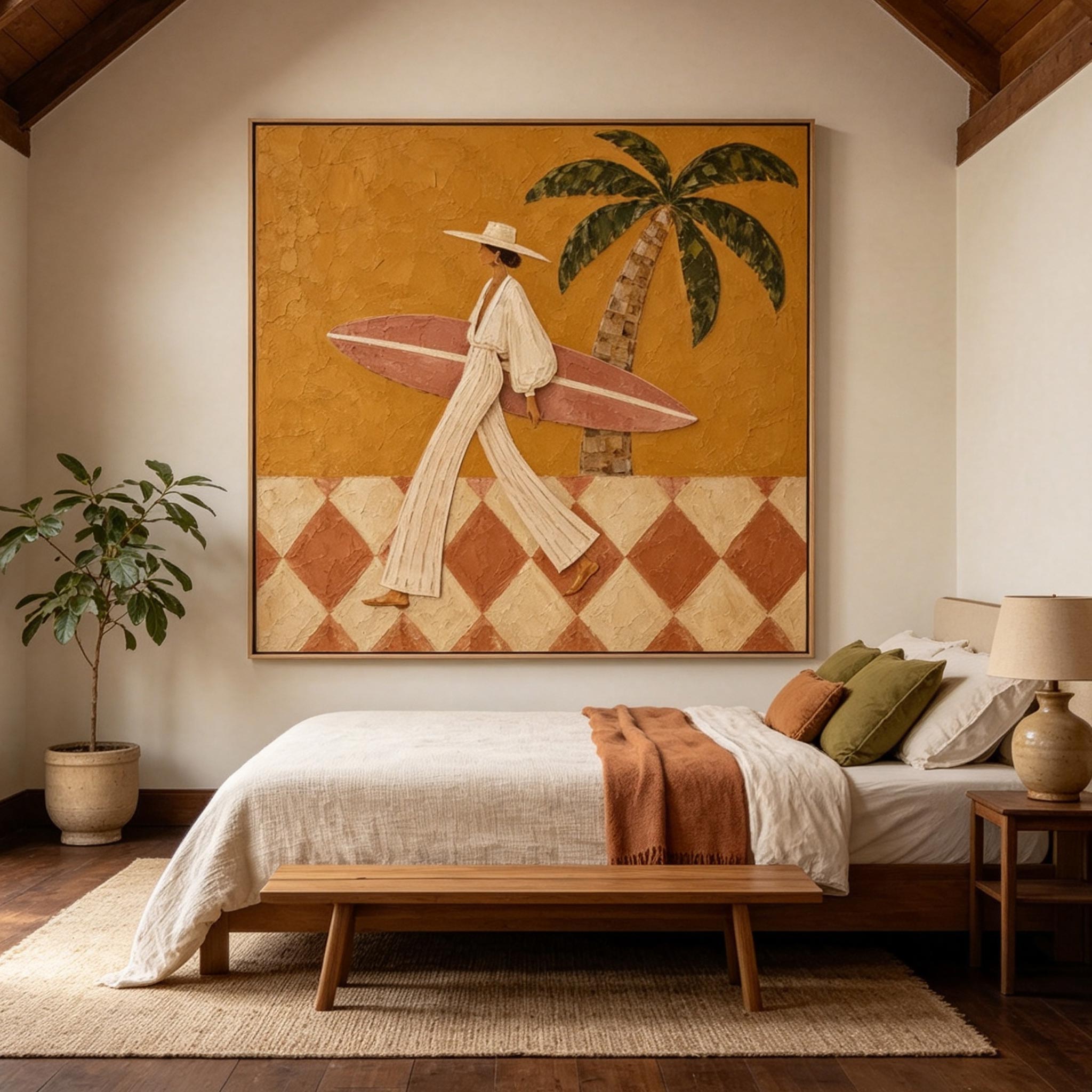 Golden Hour Surfer – Textured Coastal Figurative Painting #CP075