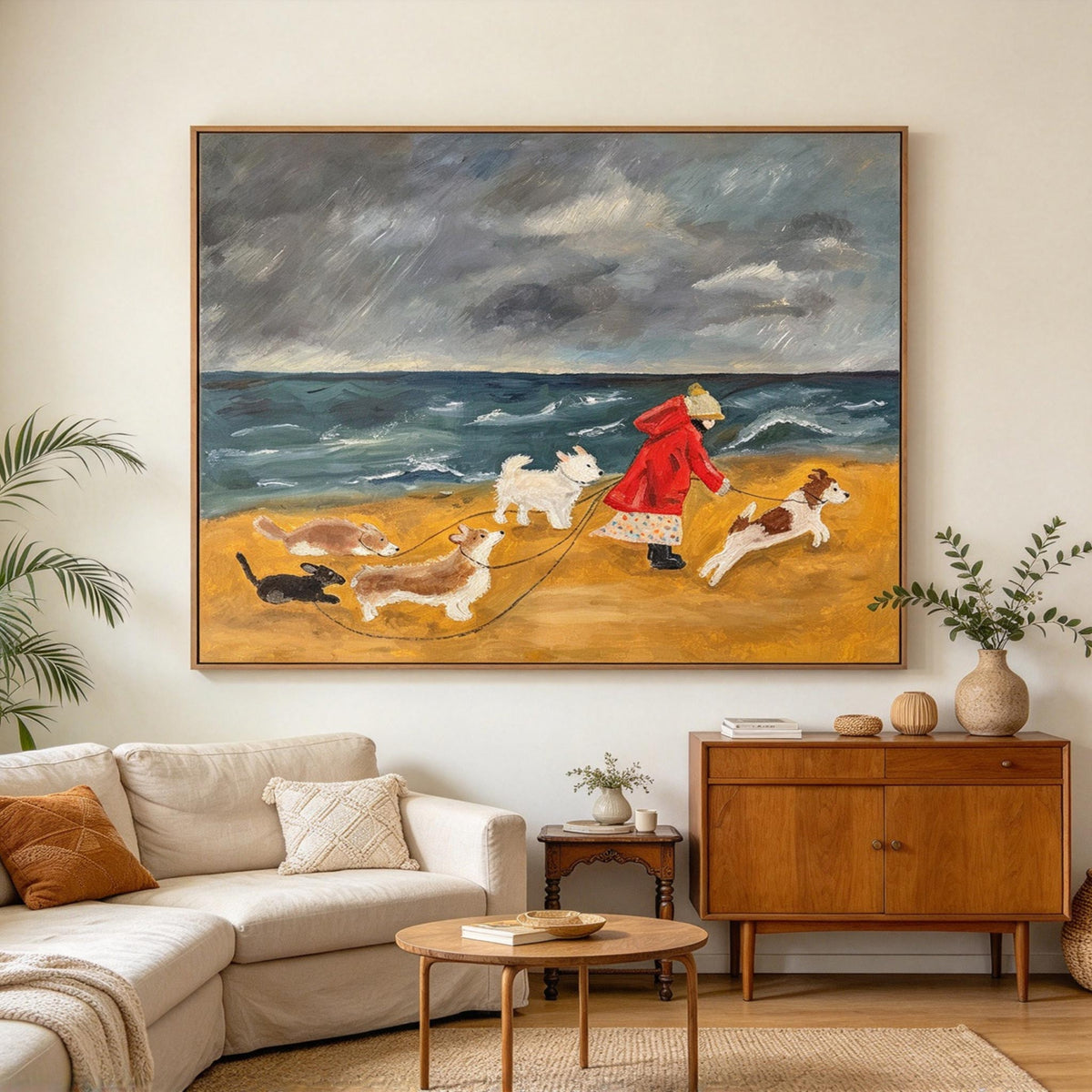 Dog Walk by the Sea Wall Art #AN027
