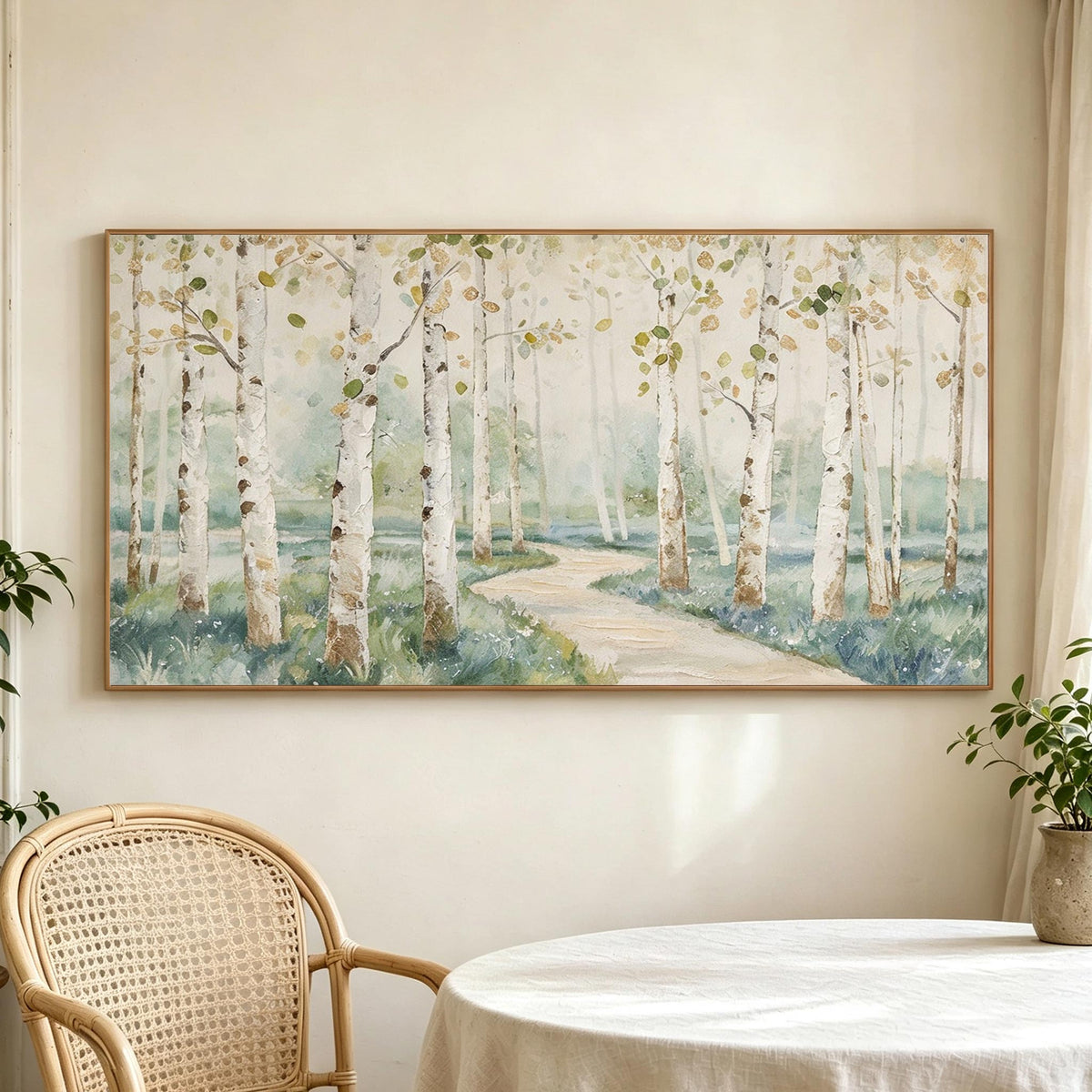 Soft Neutral Birch Forest Landscape Wall Art #LS069