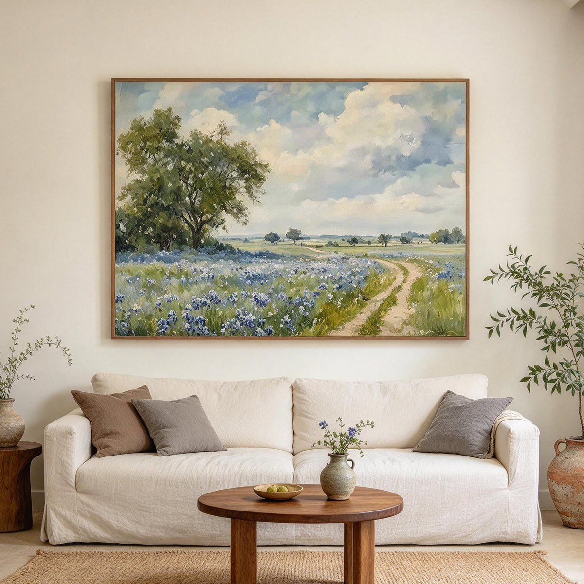 Blue Wildflower Meadow Landscape Wall Art #LS071