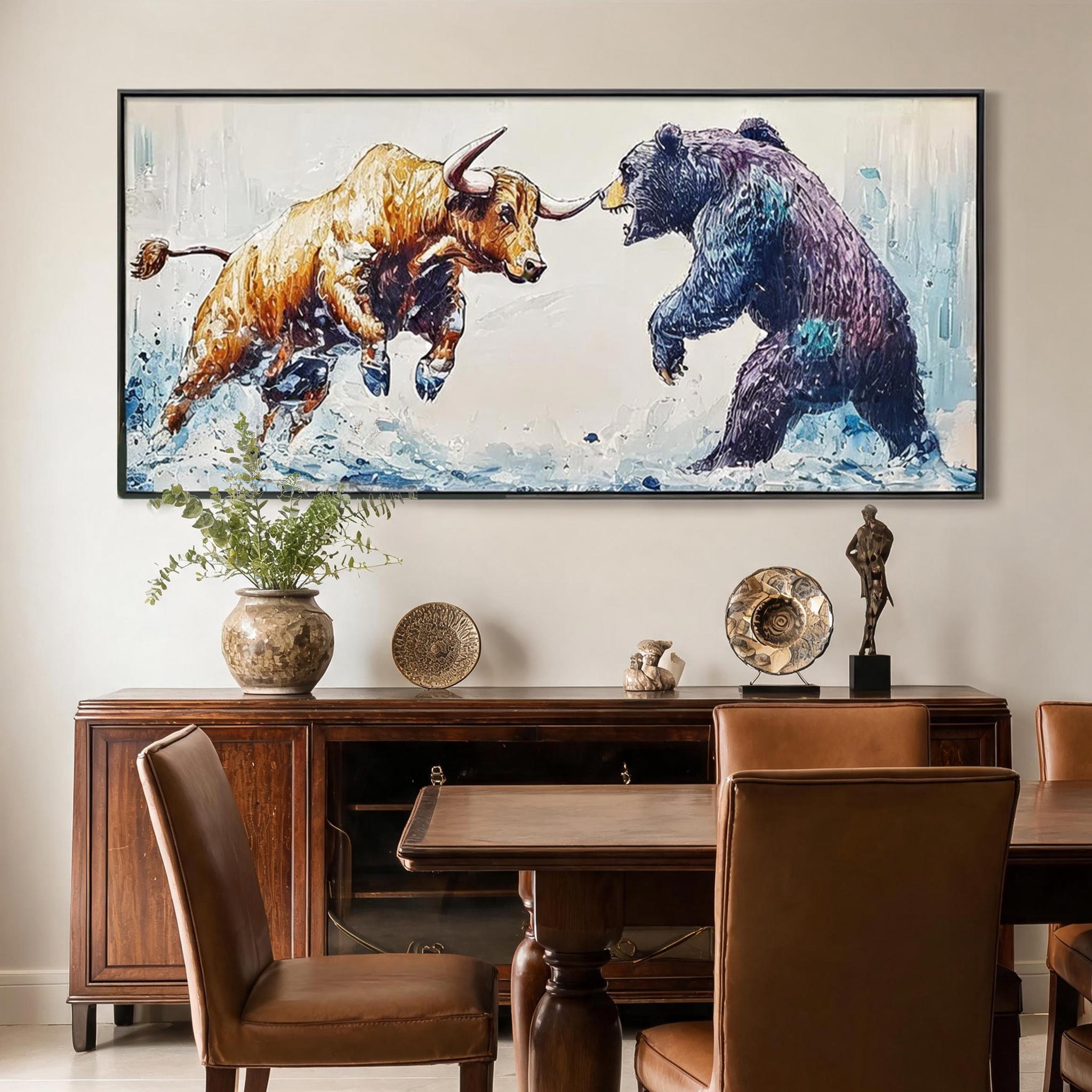 Bull vs Bear | Modern Animal Wall Art #AT042
