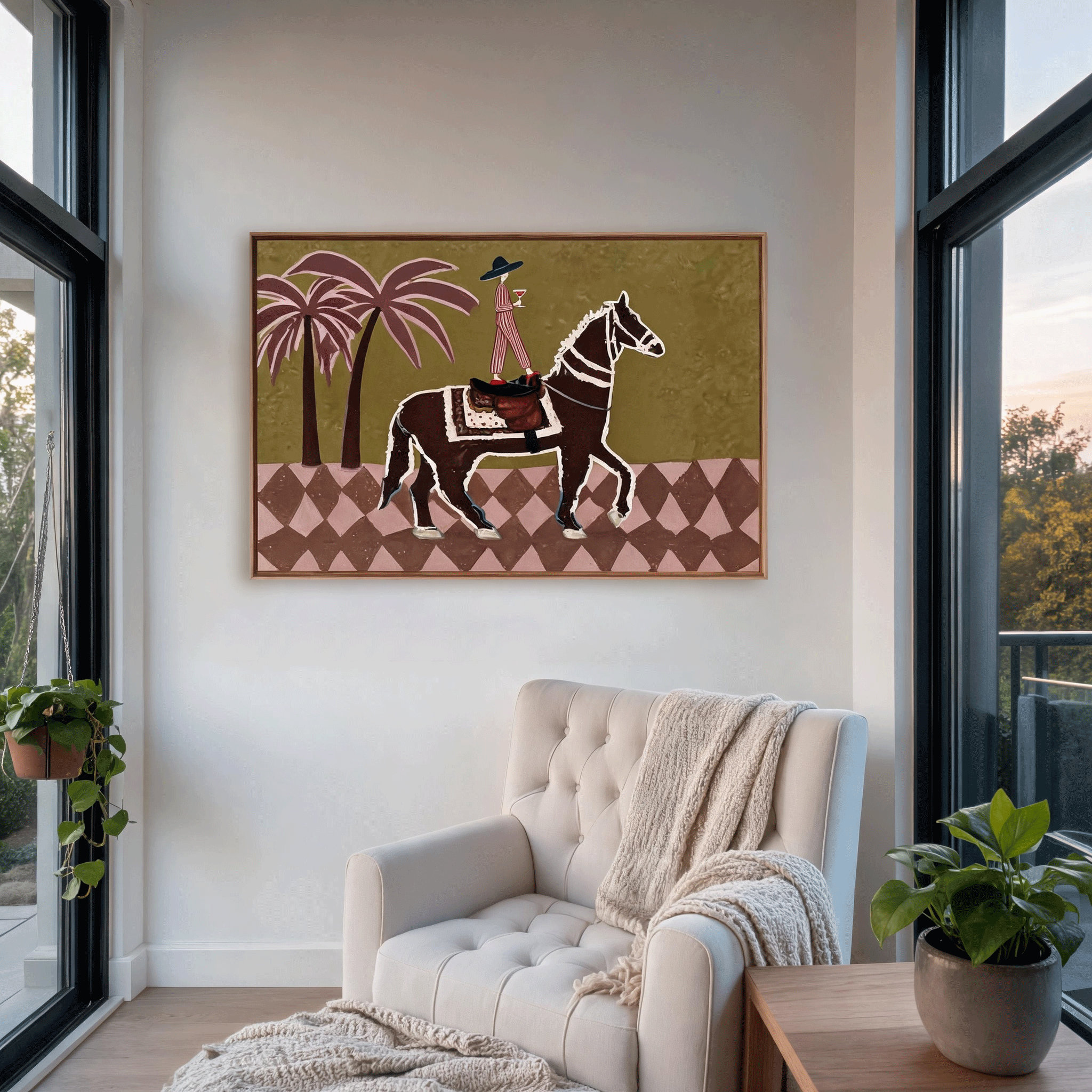 Modern Horse Rider Wall Art | Hand-Painted Oil Painting #HA053