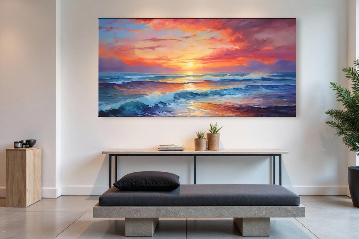 Ocean Sunset Canvas Wall Art – Vibrant Coastal Seascape #AT037