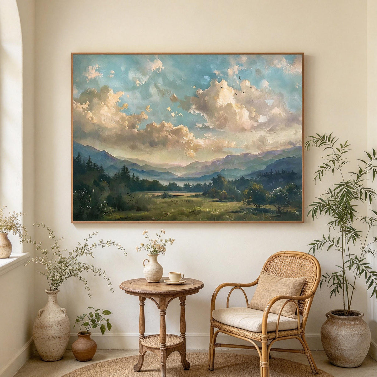 Golden Clouds Mountain Landscape Wall Art #LS086