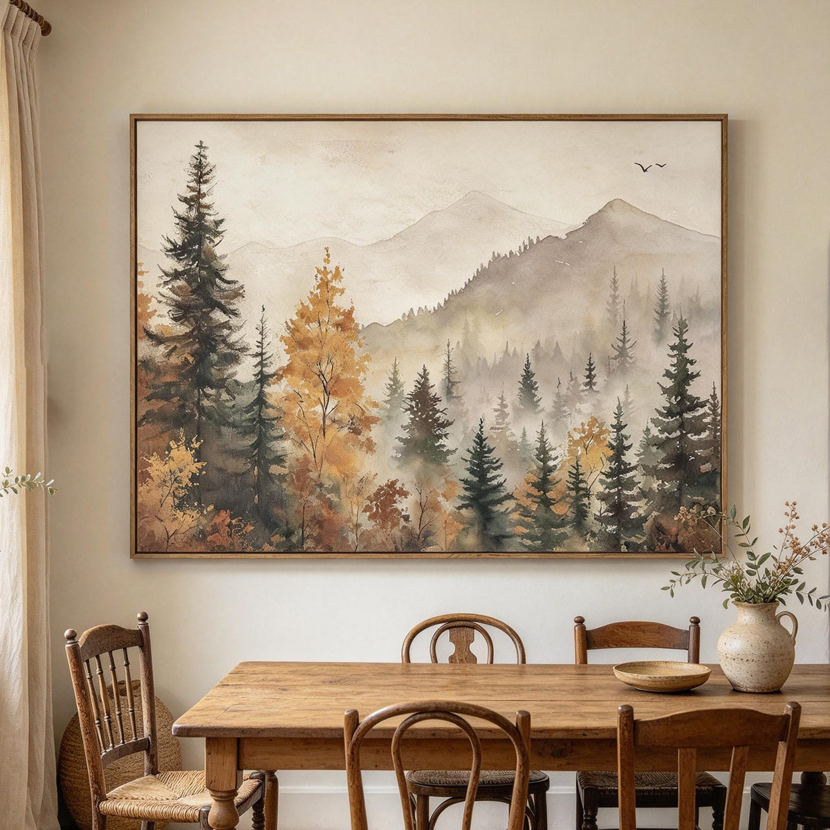 Misty Autumn Mountain Forest Wall Art #LS077
