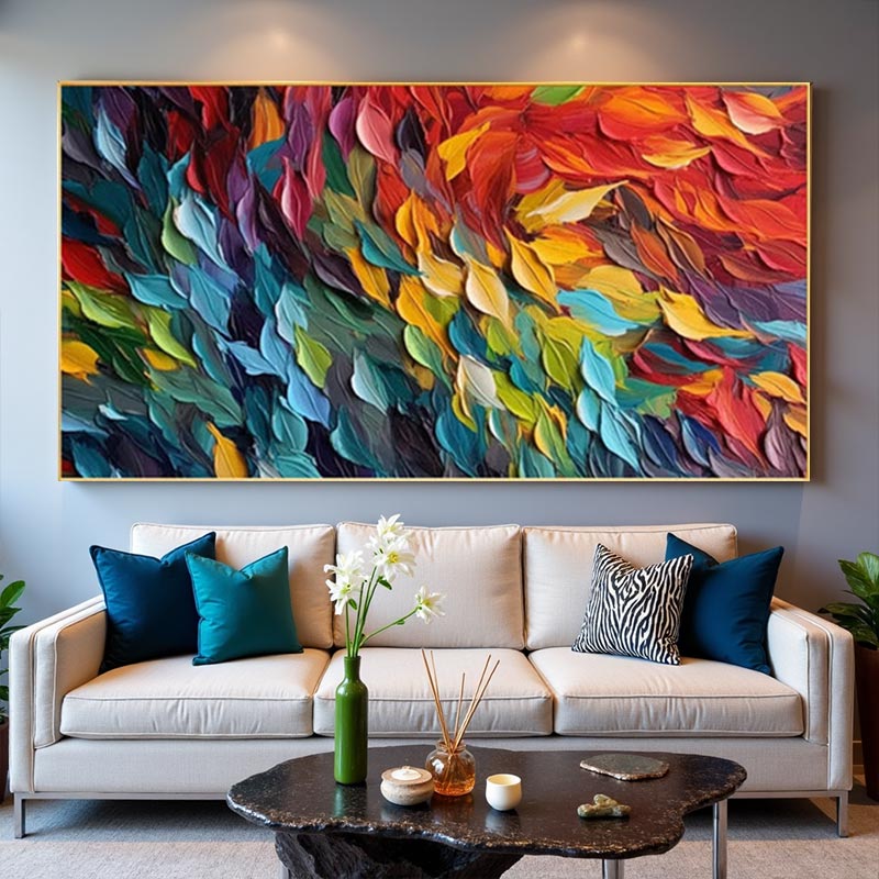 Rainbow Palette Knife Abstract Wall Decor – Modern Panoramic #AT036