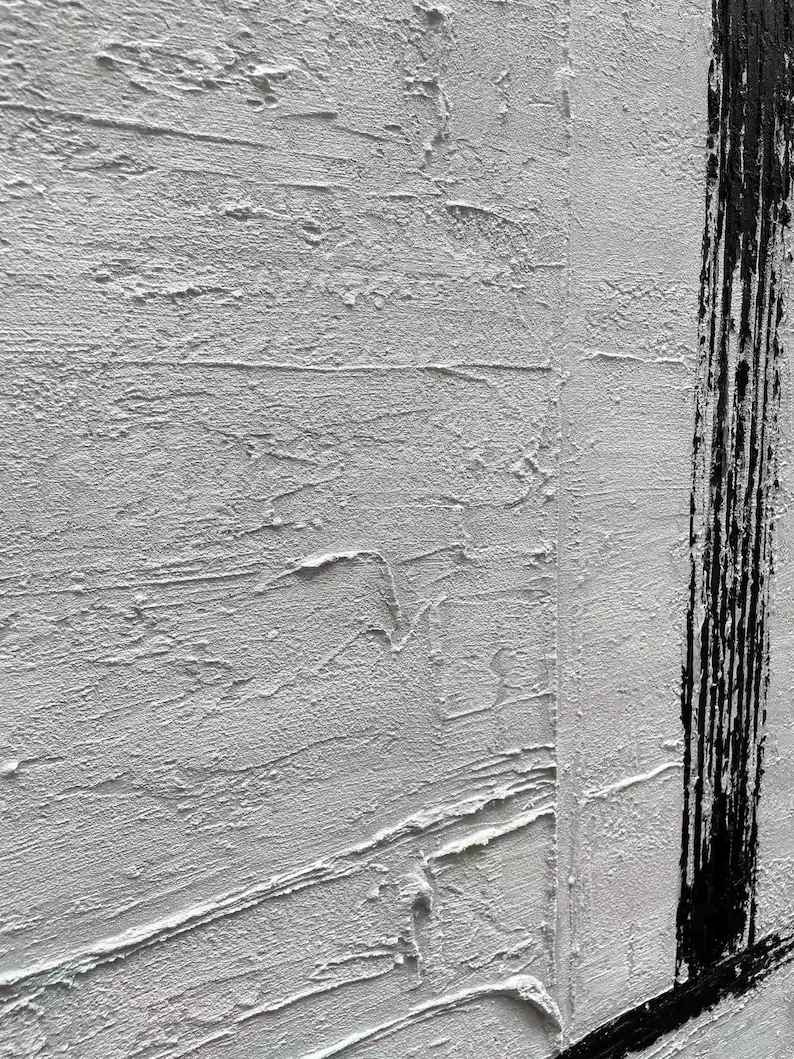 Black & White Minimalist Textured Canvas Painting — Original Large Abstract Wall Art #CP038