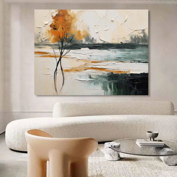 Abstract Landscape Tree Wall Art – Modern Textured Canvas Painting in Warm Tones #CP025