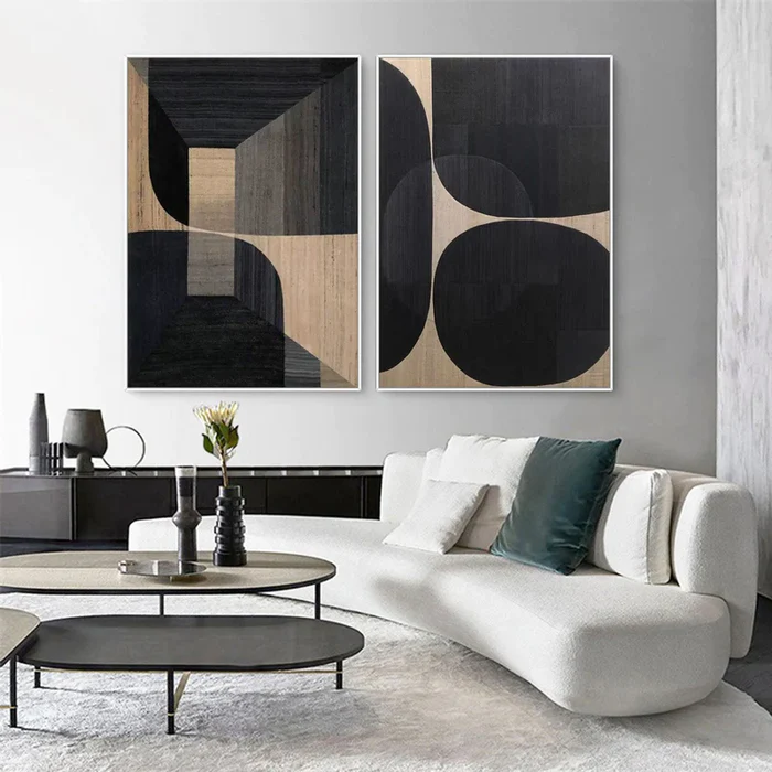 Black Plaster Art Minimalist Textured Painting Set of 2 #BT017