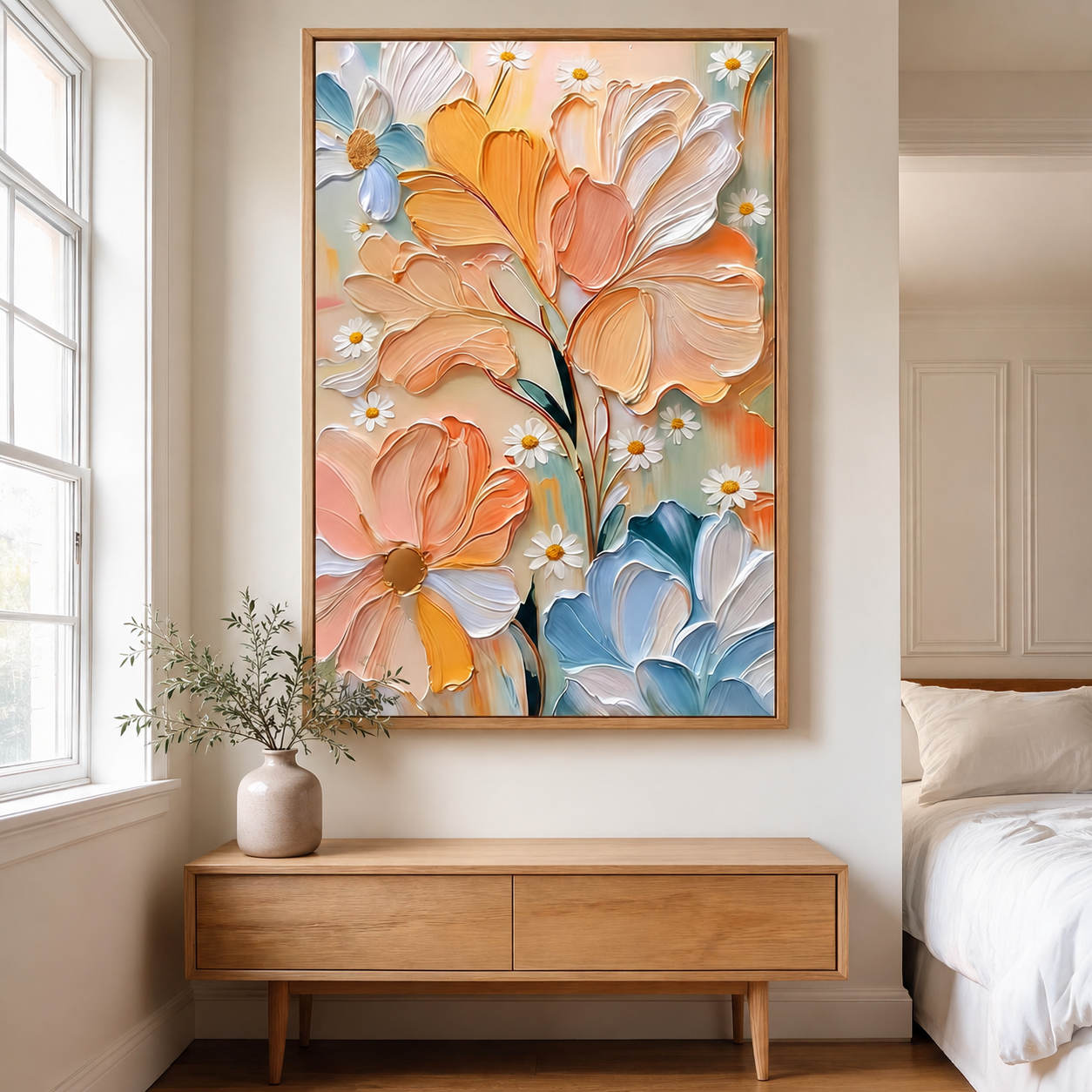 Peach & Blue Floral Wall Art #FL047