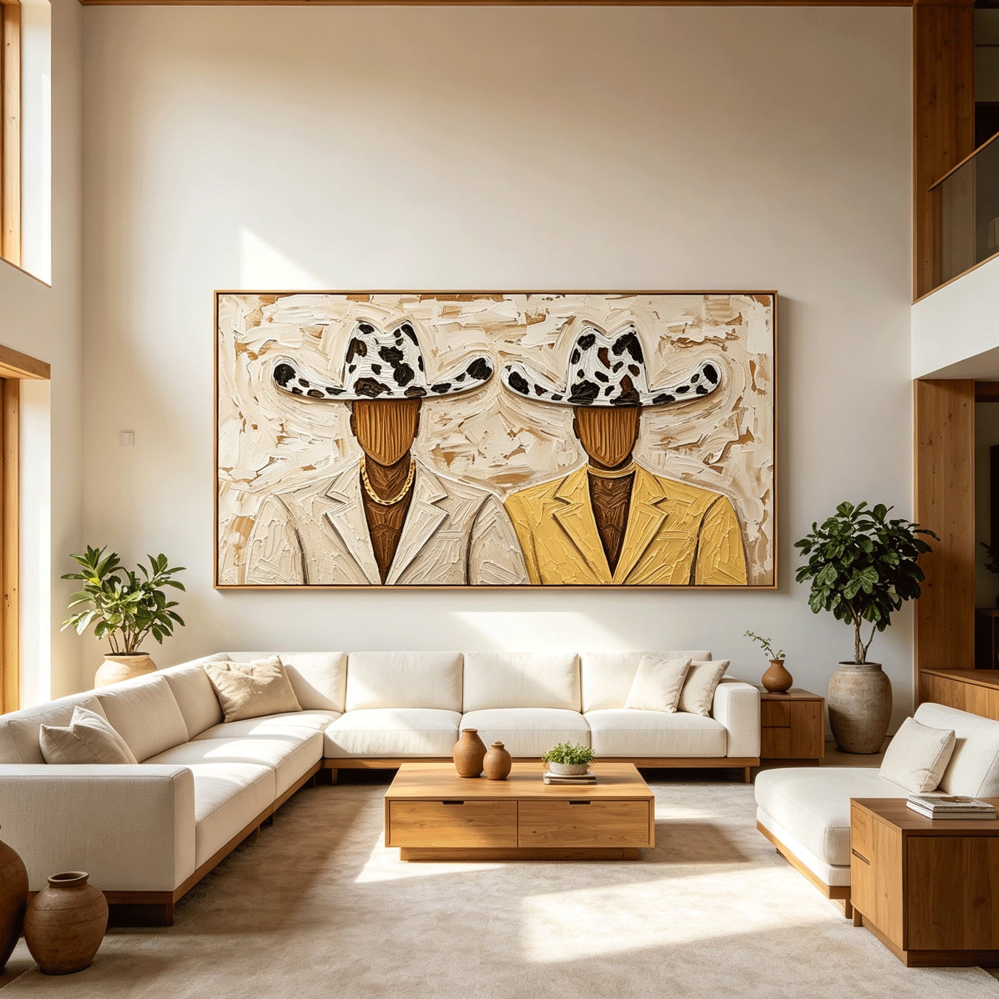 The Duo – Heavy Impasto Faceless Cowboy Painting #CP066
