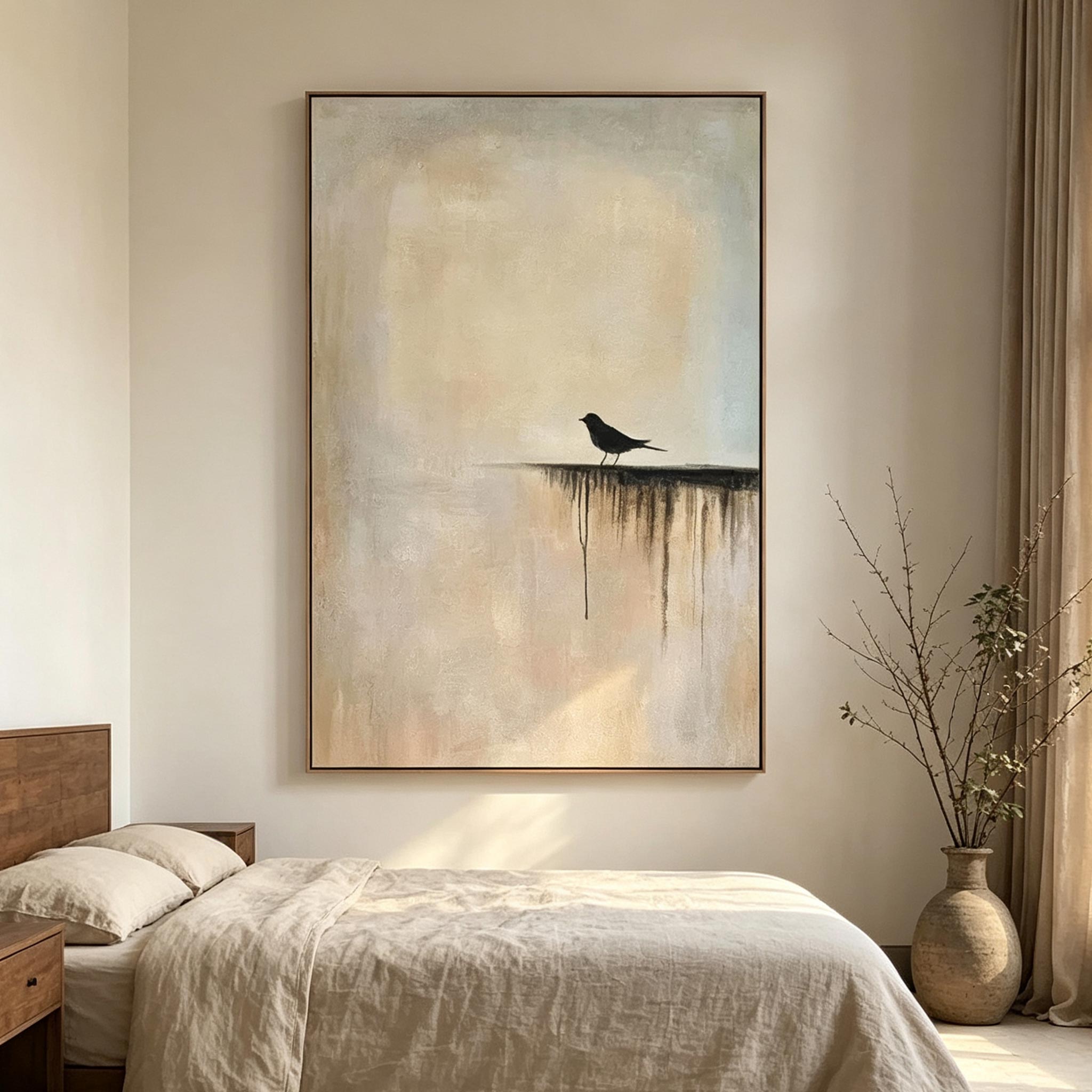 The Edge – Wabi-Sabi Minimalist Bird Painting #AN003