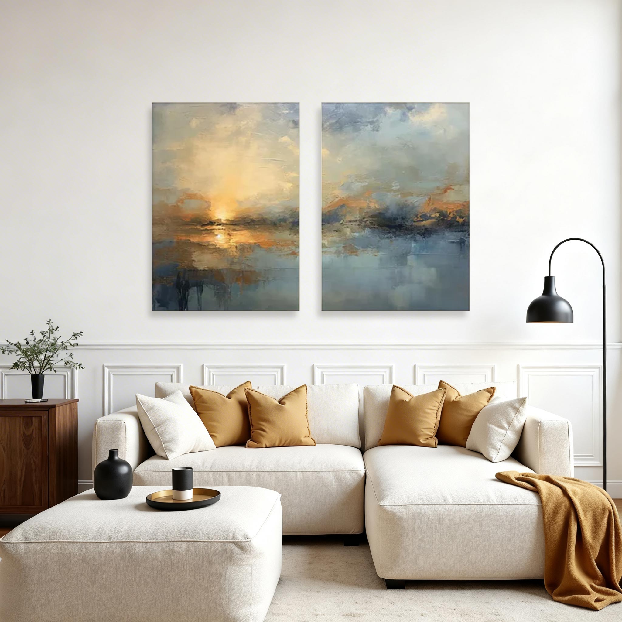 Modern Minimalist Green Abstract Wall Art Set of 2 #MA020