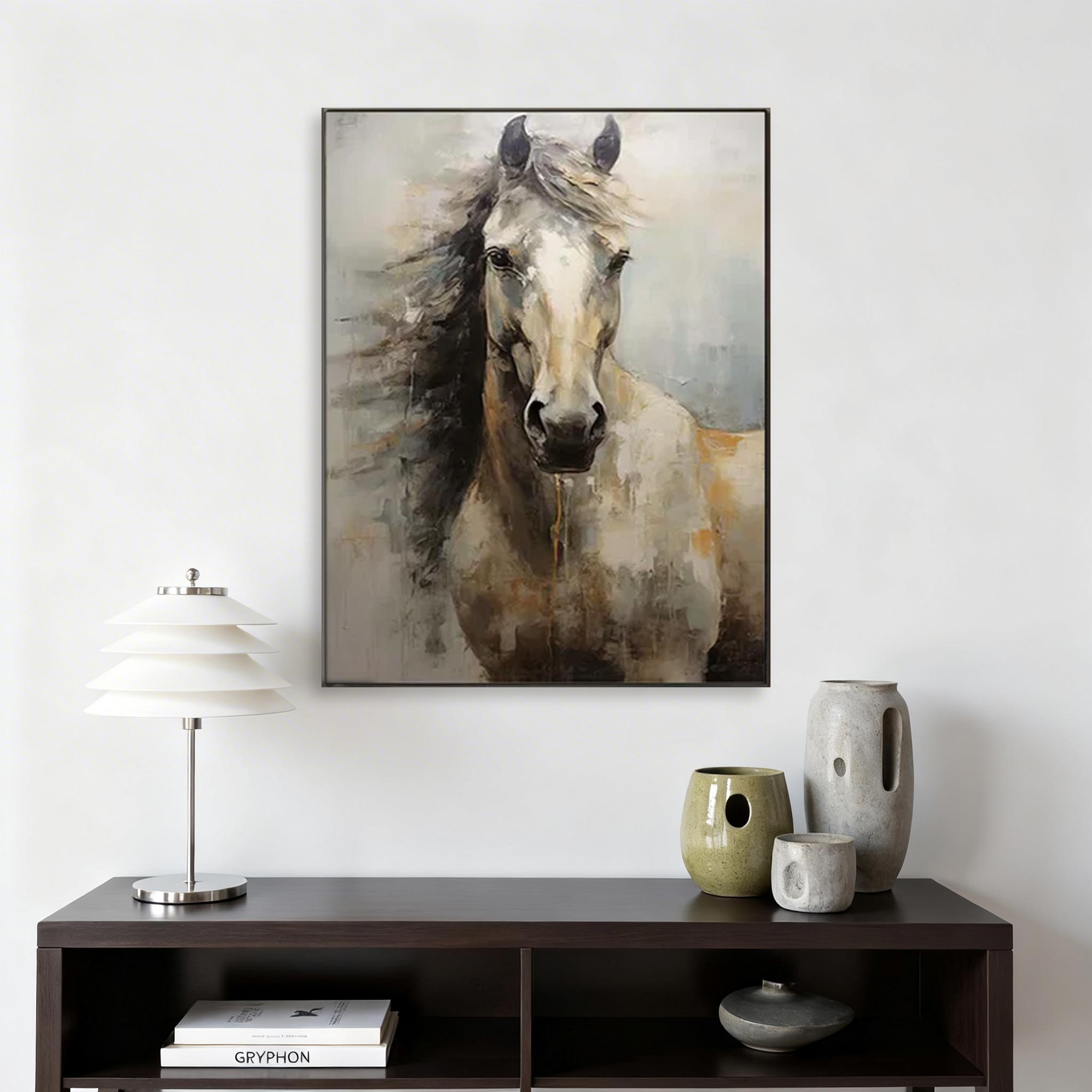 White Horse Portrait Canvas Wall Art #HA015