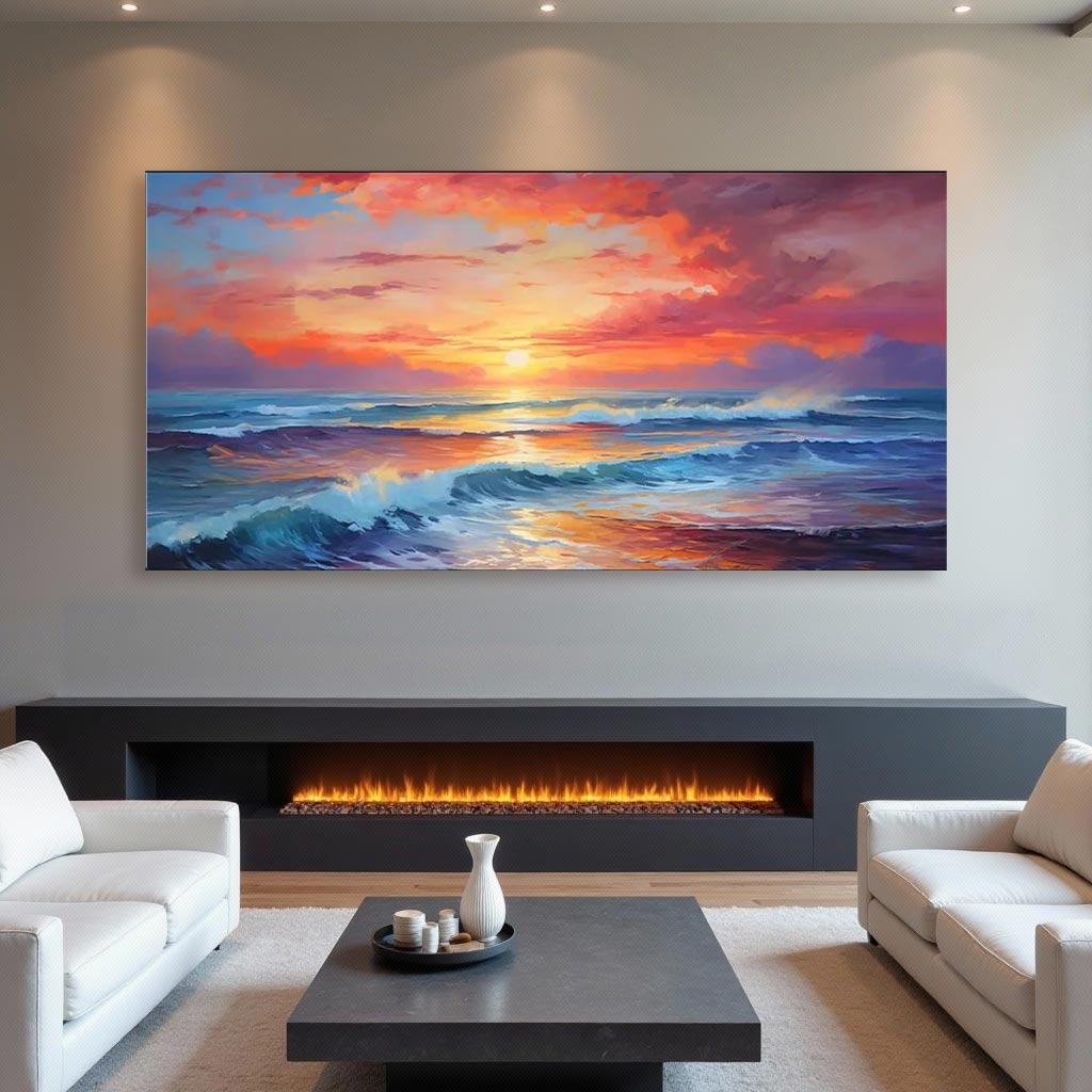 Ocean Sunset Canvas Wall Art – Vibrant Coastal Seascape #AT037