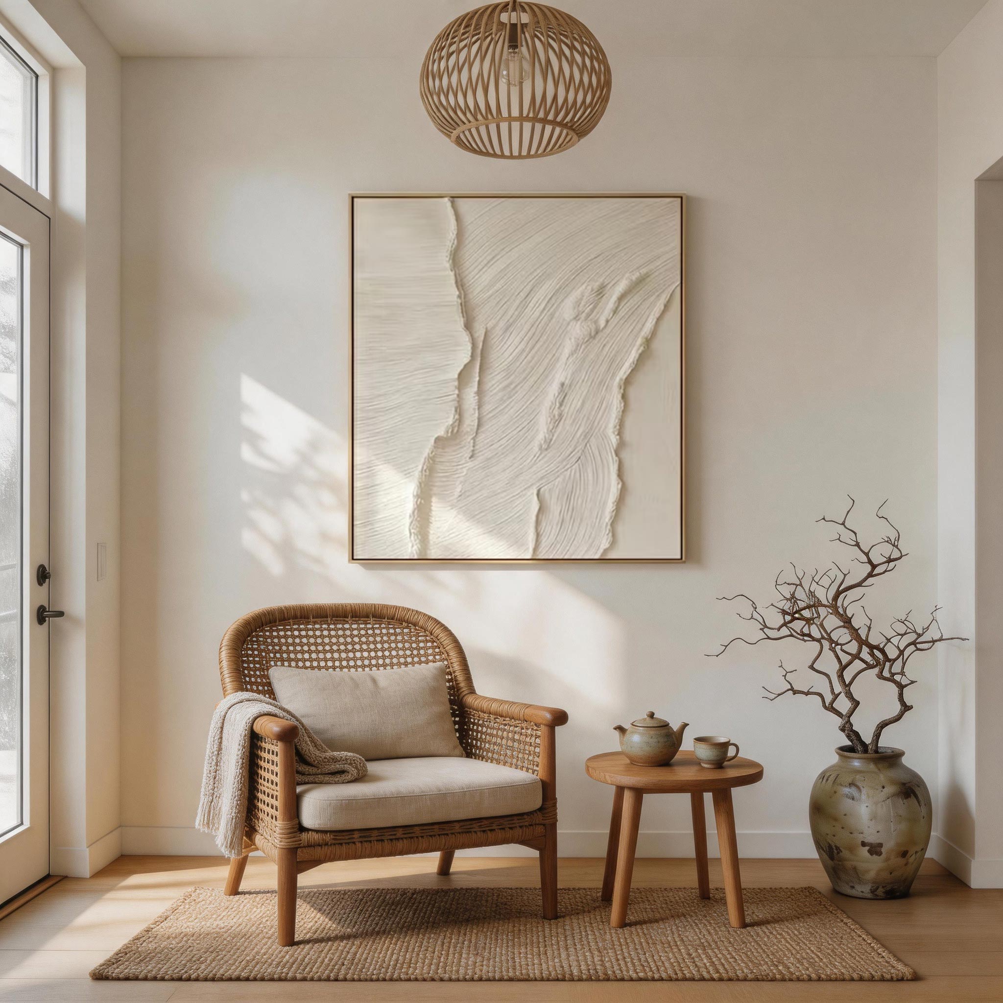 Canyon Light — White Ridge Texture Sculptural Canvas Wall Art #WT011