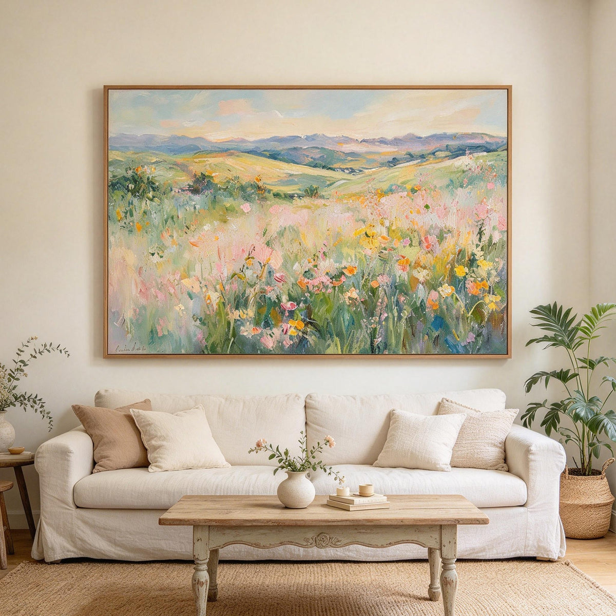 Pastel Wildflower Meadow Landscape Wall Art #LS067