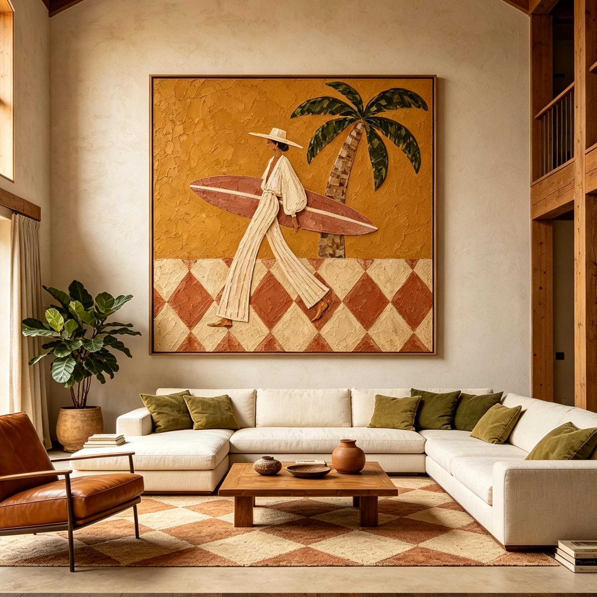 Golden Hour Surfer – Textured Coastal Figurative Painting #CP075