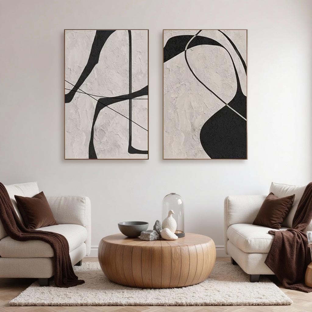 Beige & Brown Textured Minimalist Wall Art Set of 2 #BM006