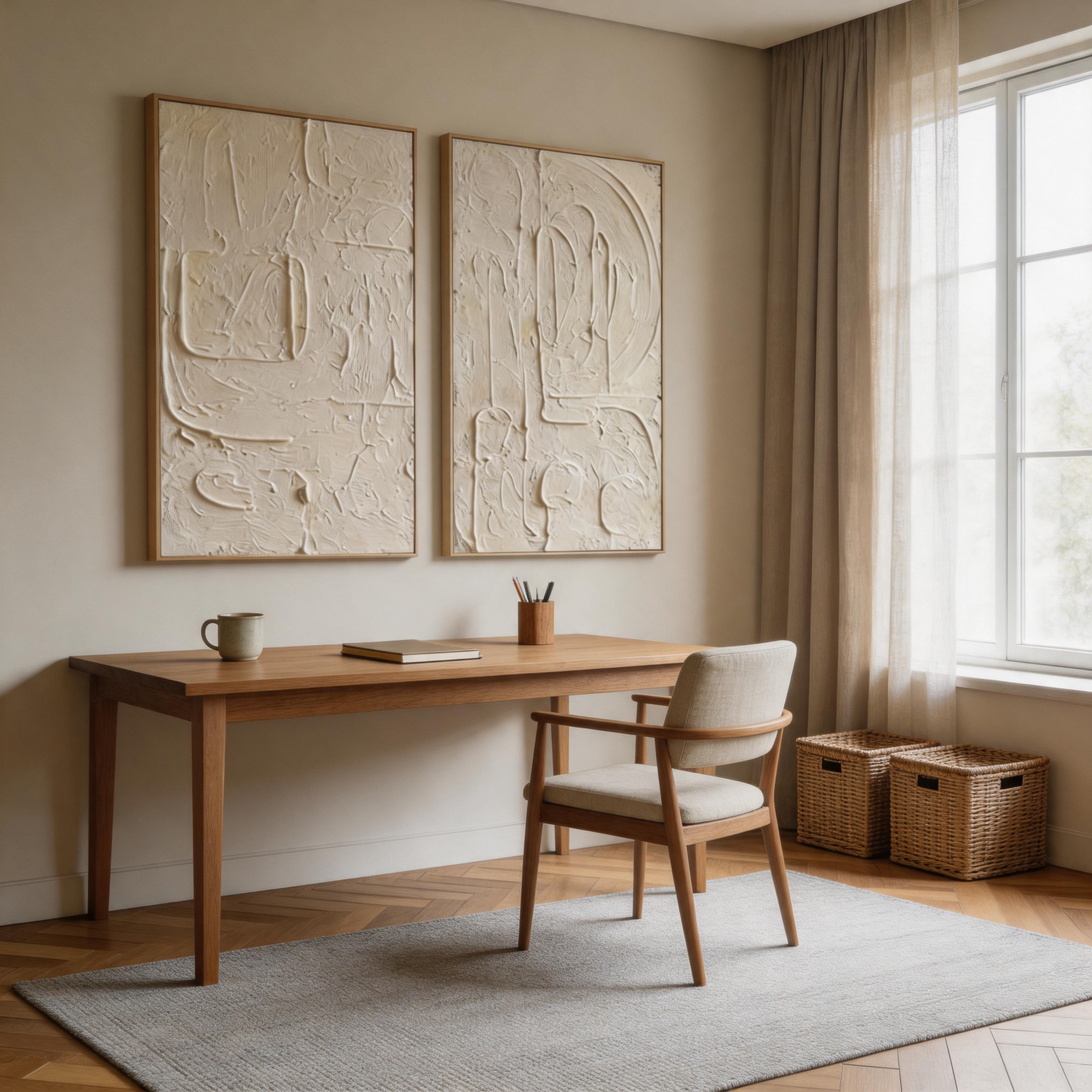 White on White — Ivory Impasto Textured Diptych Canvas Wall Art Set of 2 #CP045