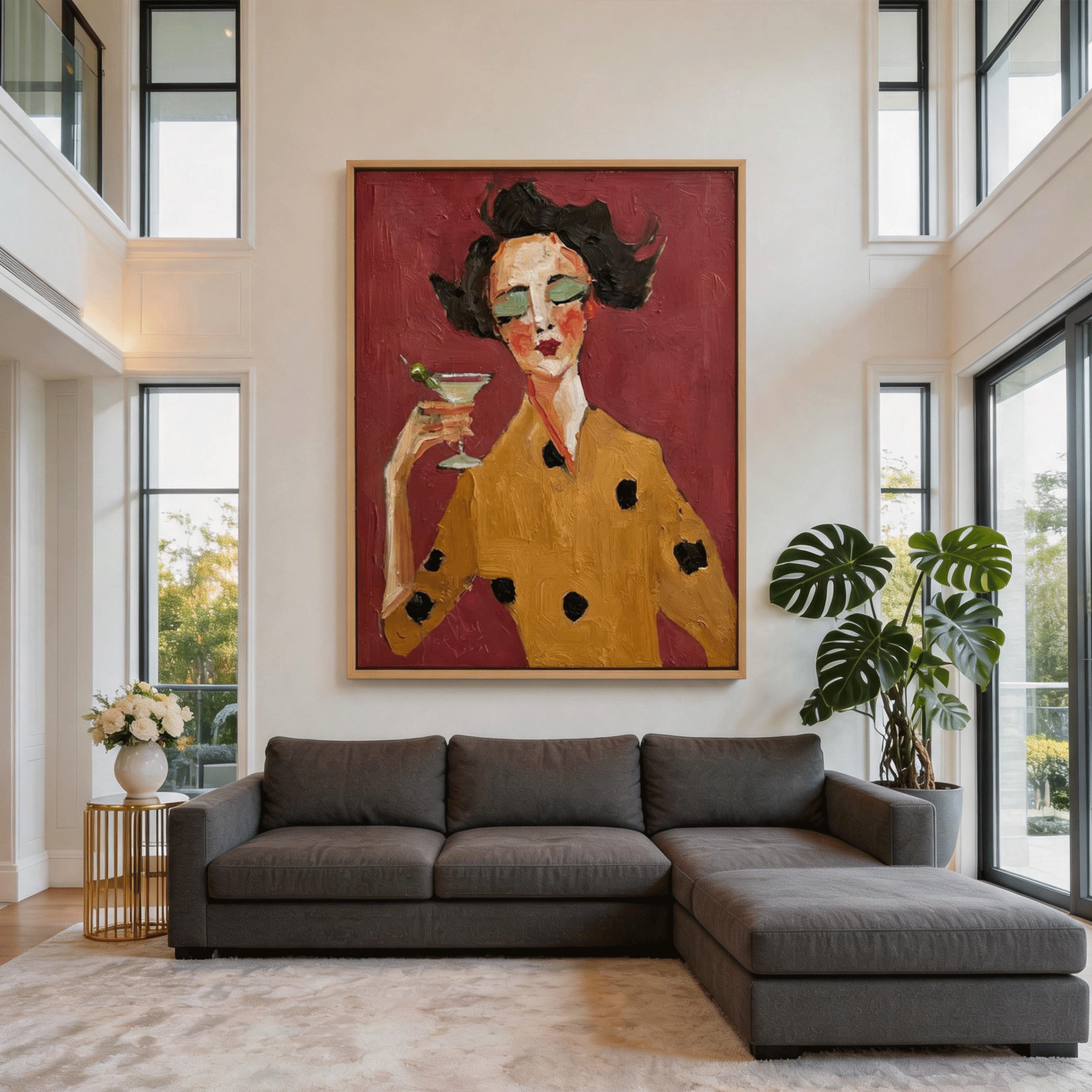 Modern Cocktail Woman Wall Art | Hand-Painted Figurative Oil Painting #MA044
