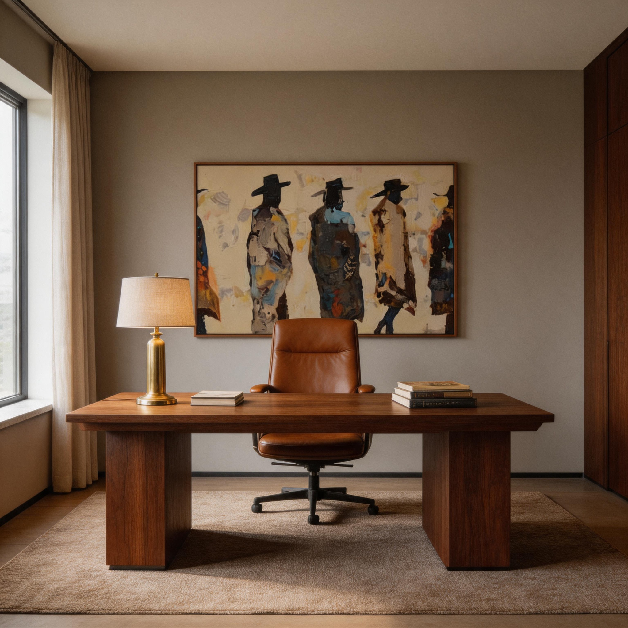 The Gathering — Abstract Figurative Canvas Wall Art with Hat-Wearing Figures #CP041