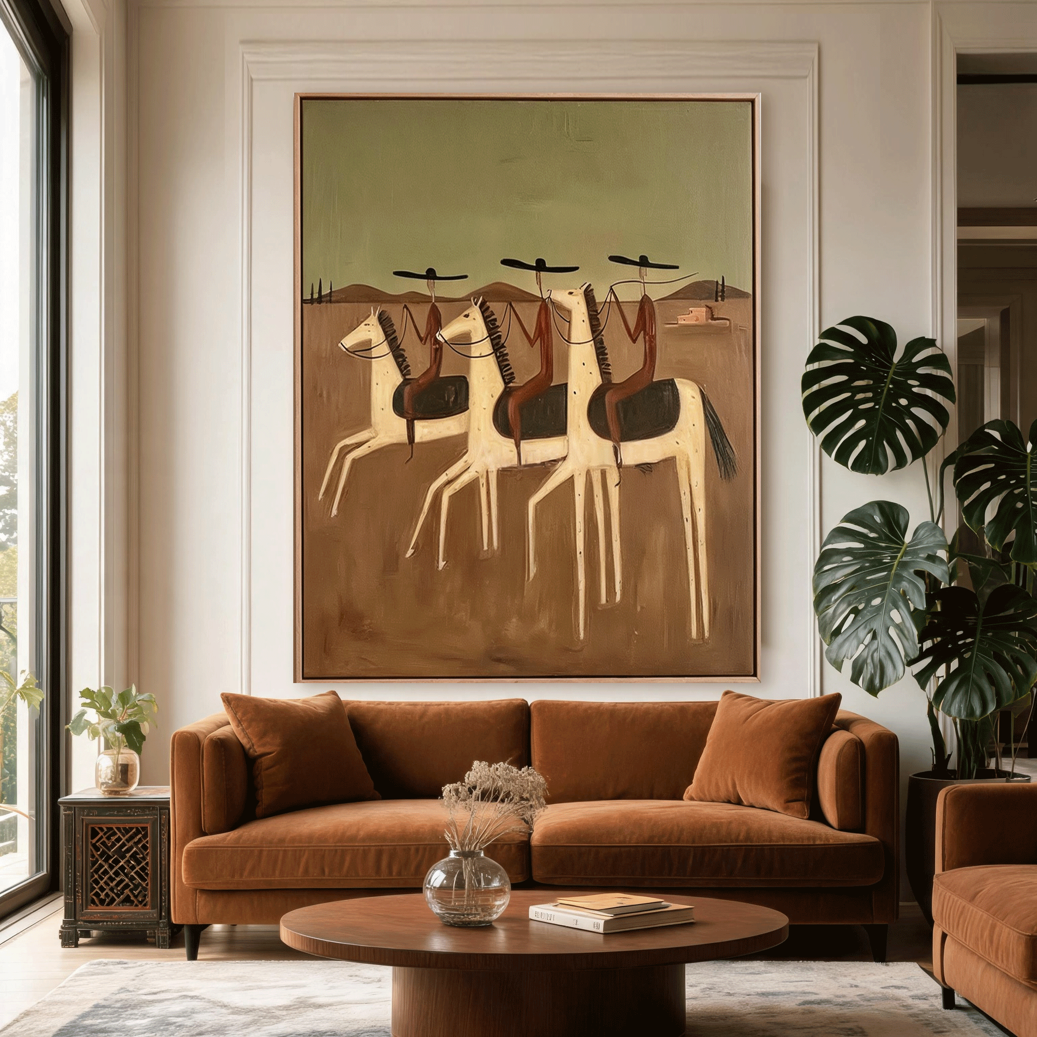 Western Horse Rider Wall Art | Hand-Painted Oil Painting #HA054