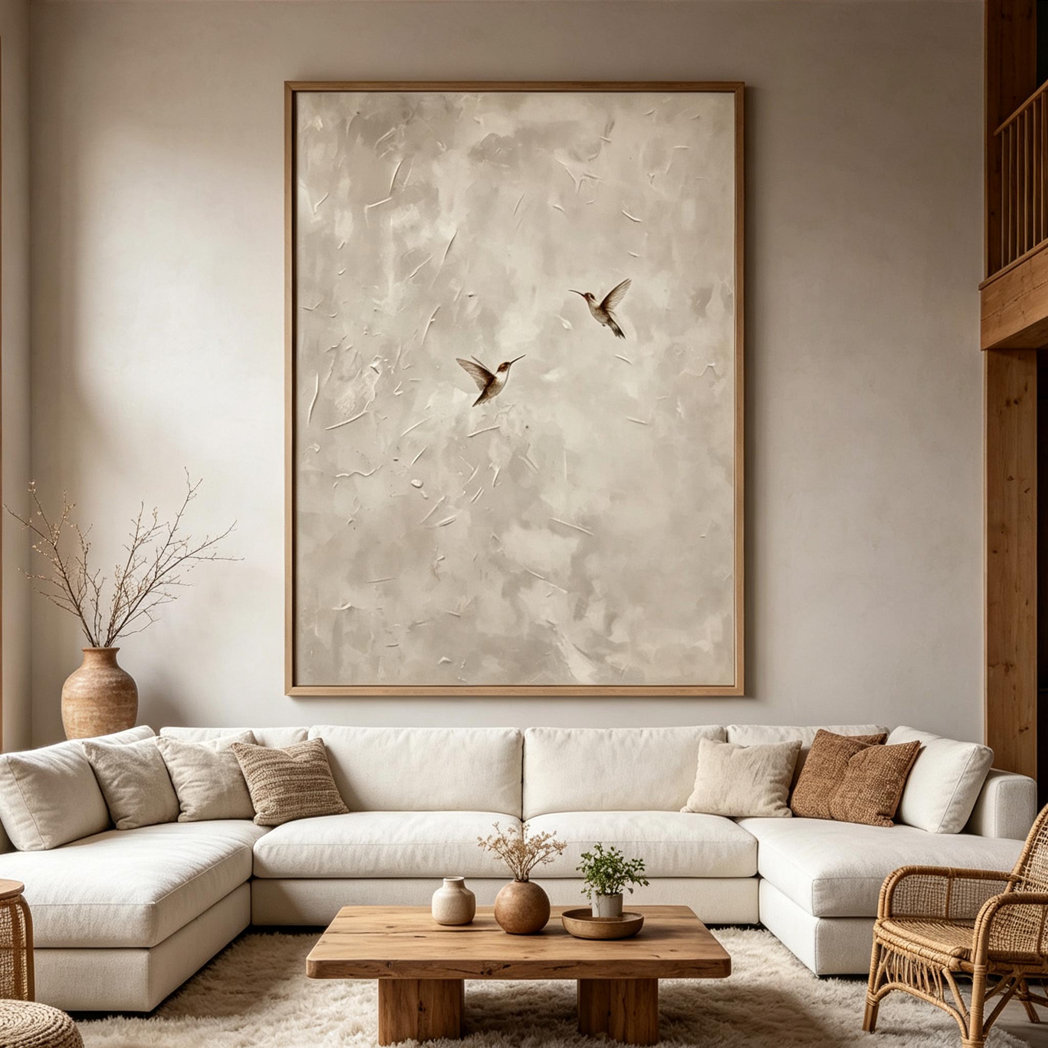 In Flight – Wabi-Sabi Textured Hummingbird Painting #AN002