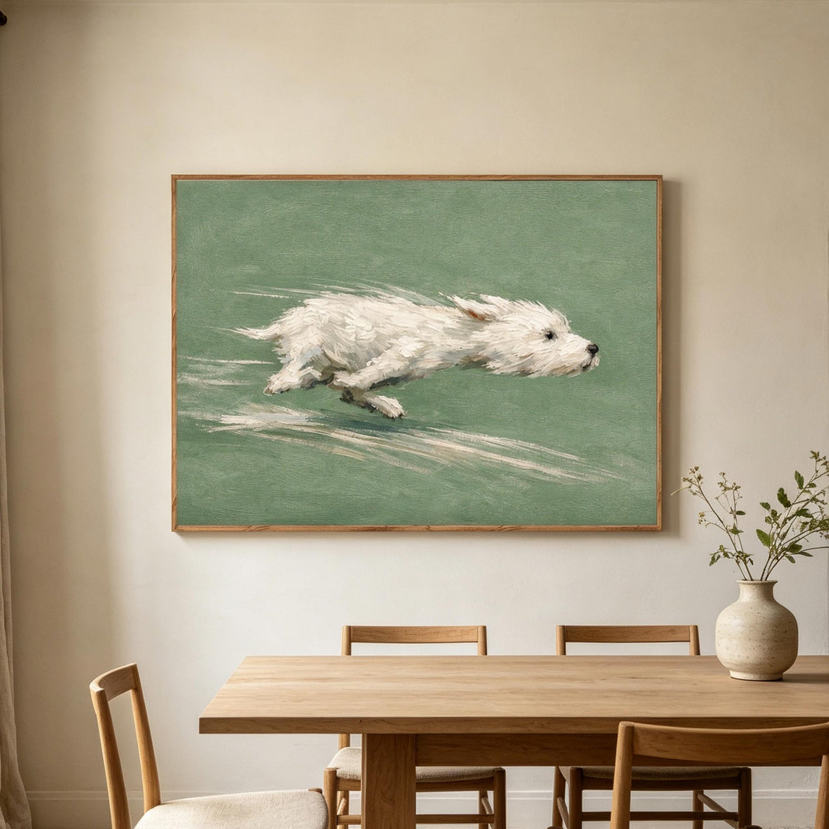 Running White Dog Wall Art #AN009
