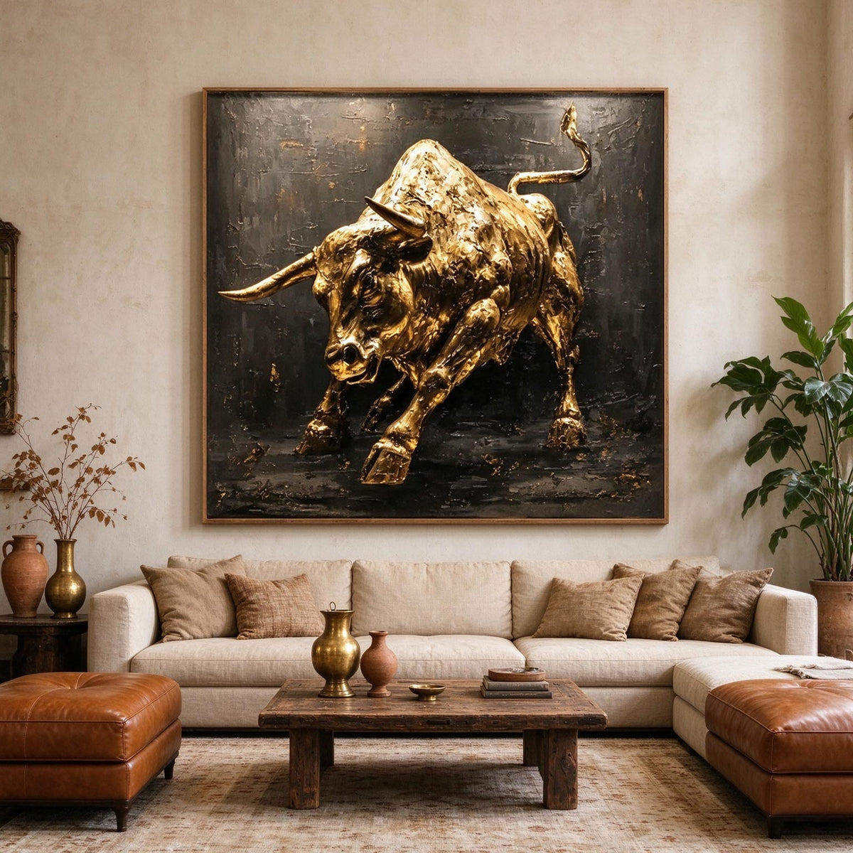 Golden Bull – Heavy Impasto Sculptural Animal Painting #AN033