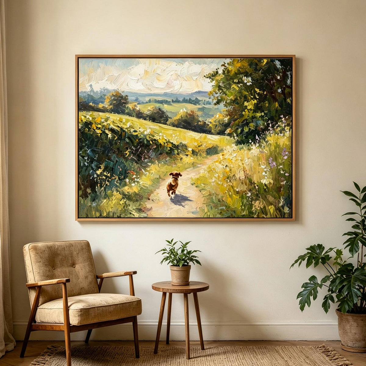 Dog on a Sunny Country Path Wall Art #AN005