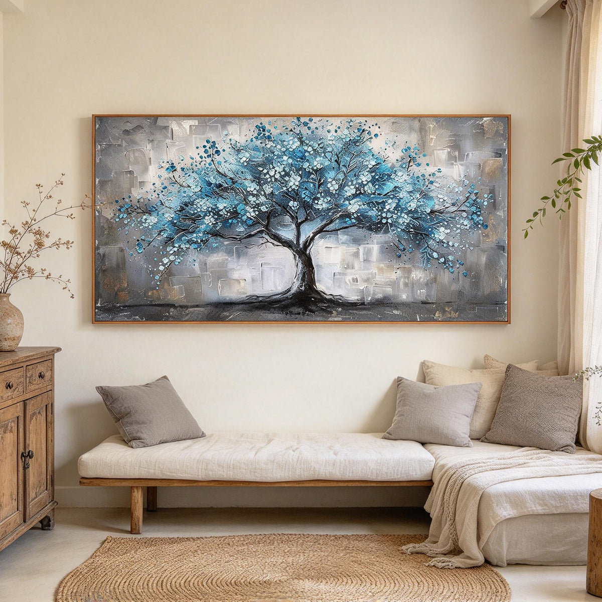Blue Blossom Tree Textured Wall Art #LS081