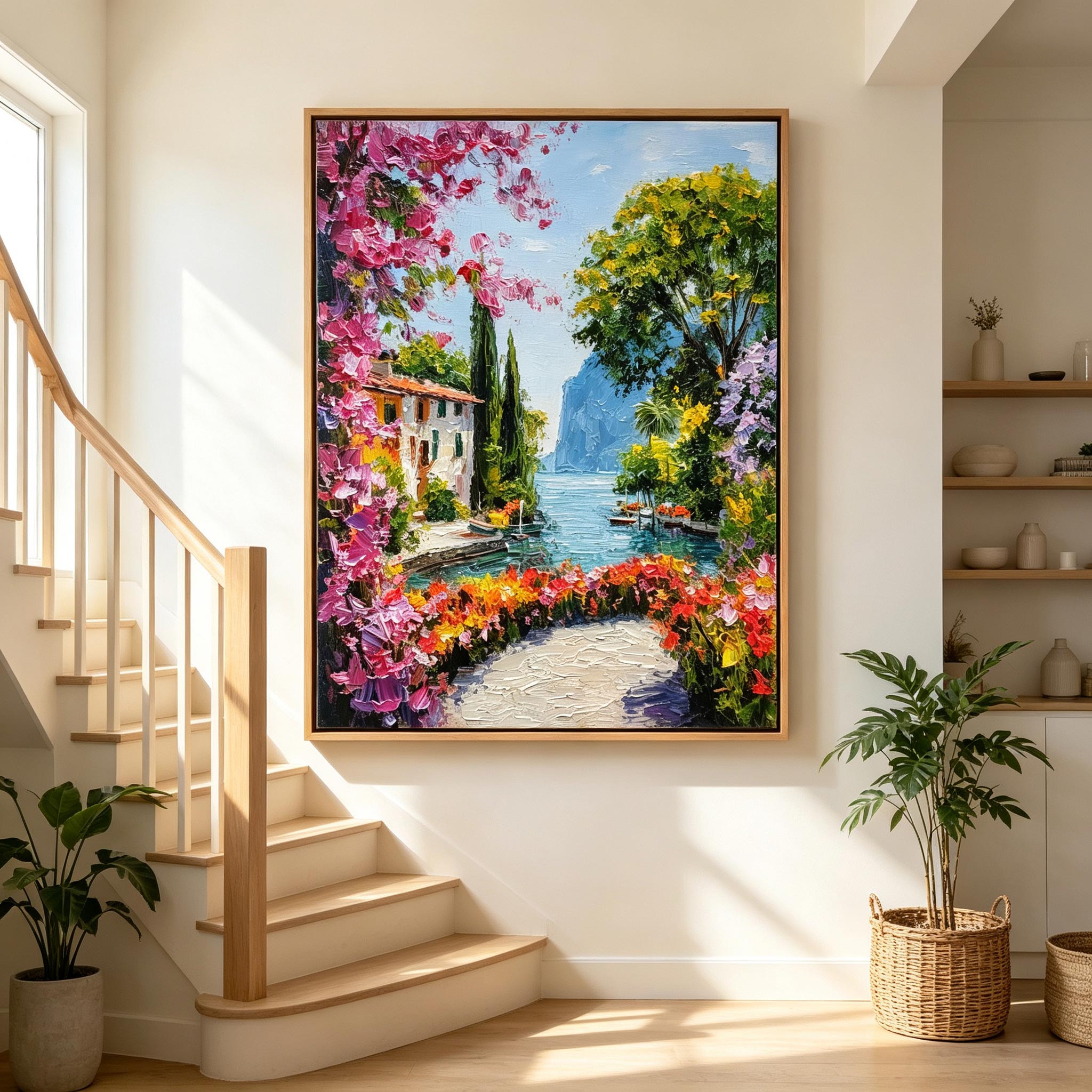 Colorful Lakeside Village Wall Art #LS018