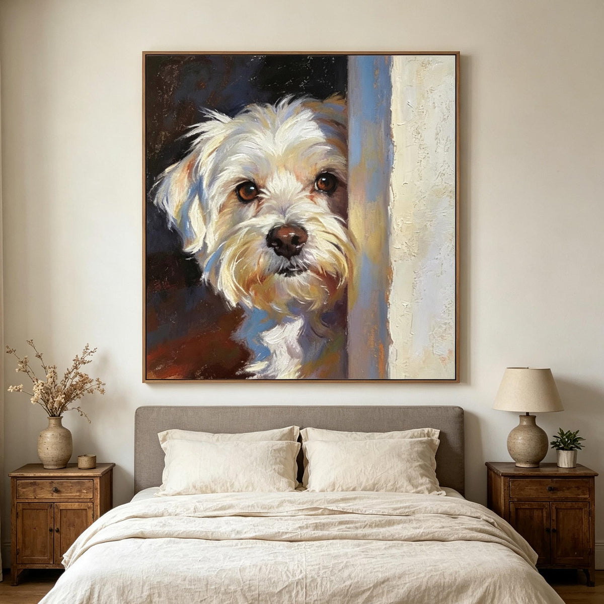 Peeking White Dog Wall Art #AN031