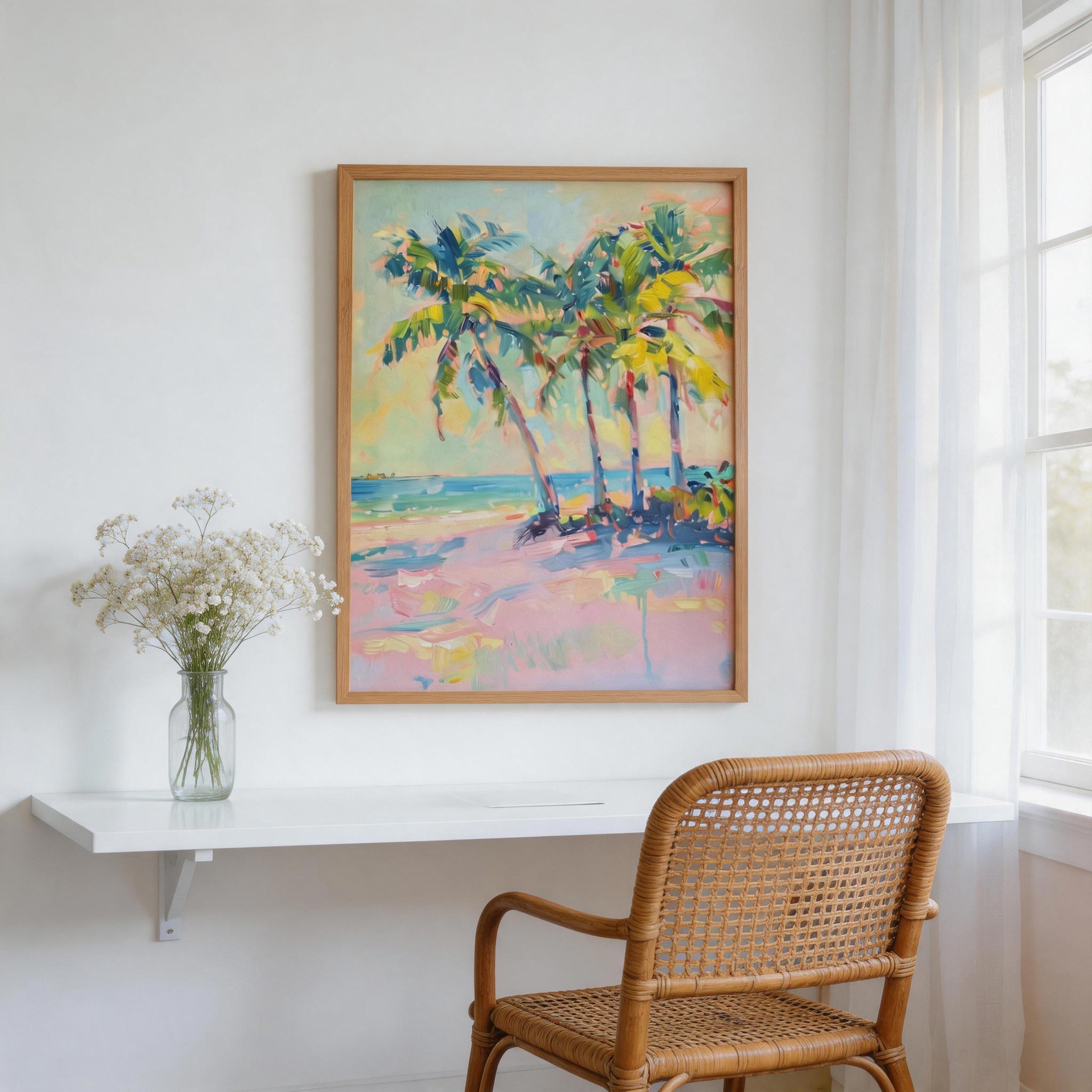 Golden Hour Palms — Pastel Impressionist Beach Canvas Wall Art #BC003