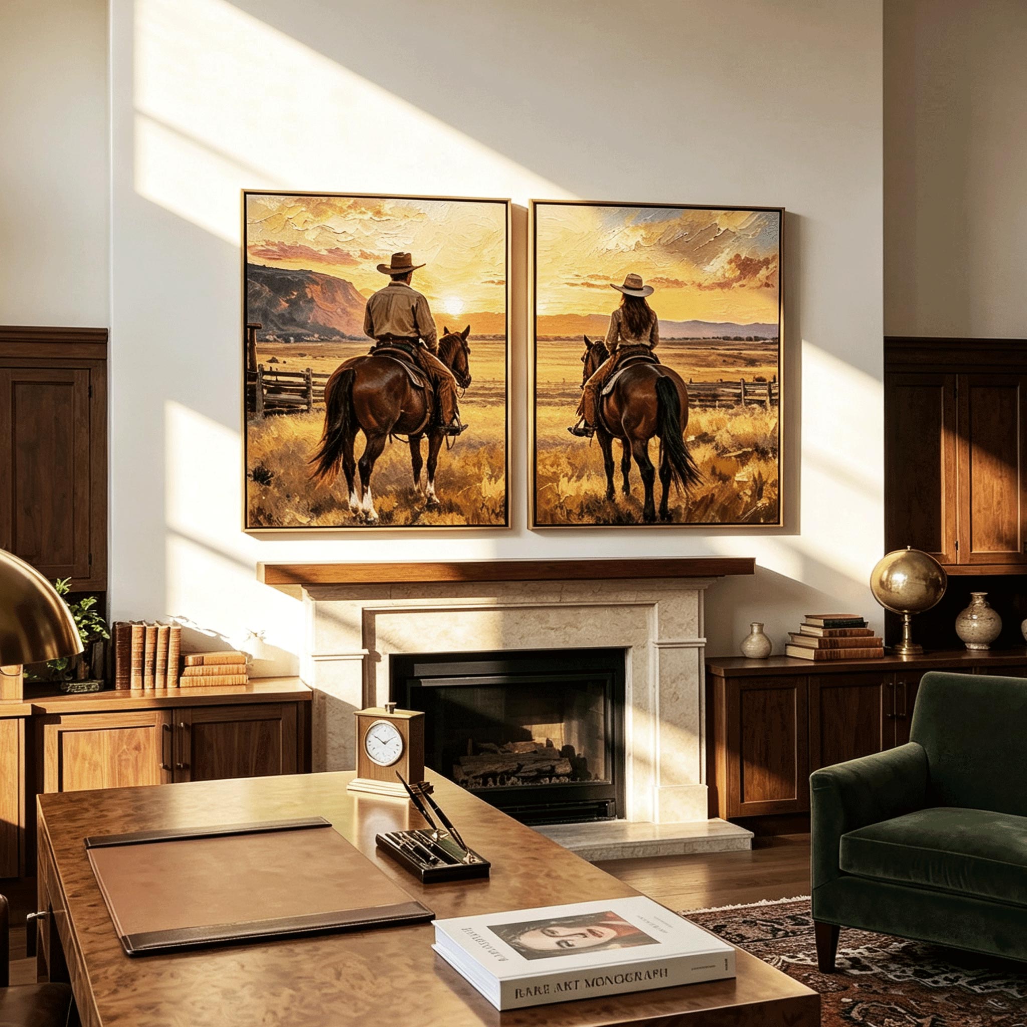 Western Cowboy Horse Rider Wall Art Set | Hand-Painted Oil Painting #HA055