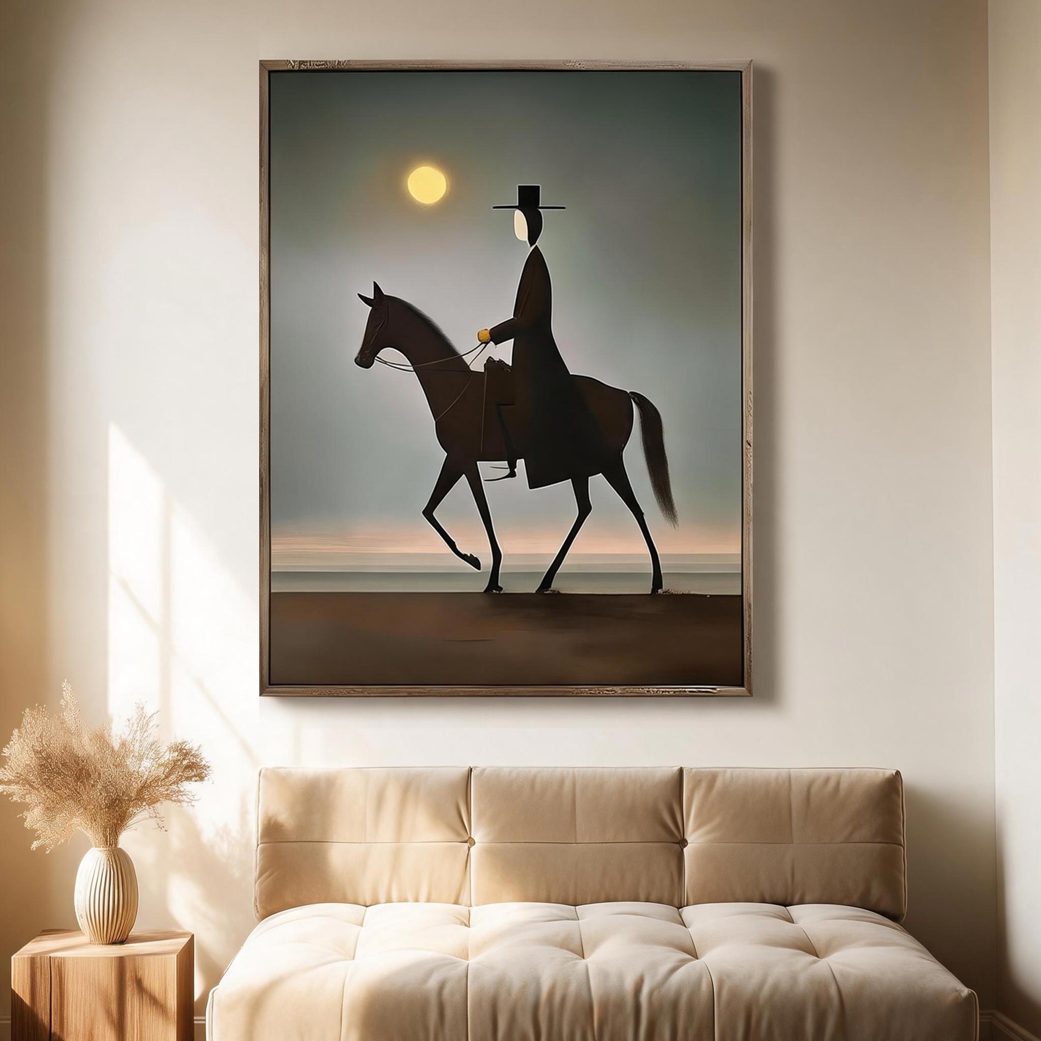 Moonlit Horse Rider | Minimalist Equestrian Wall Art #HA048