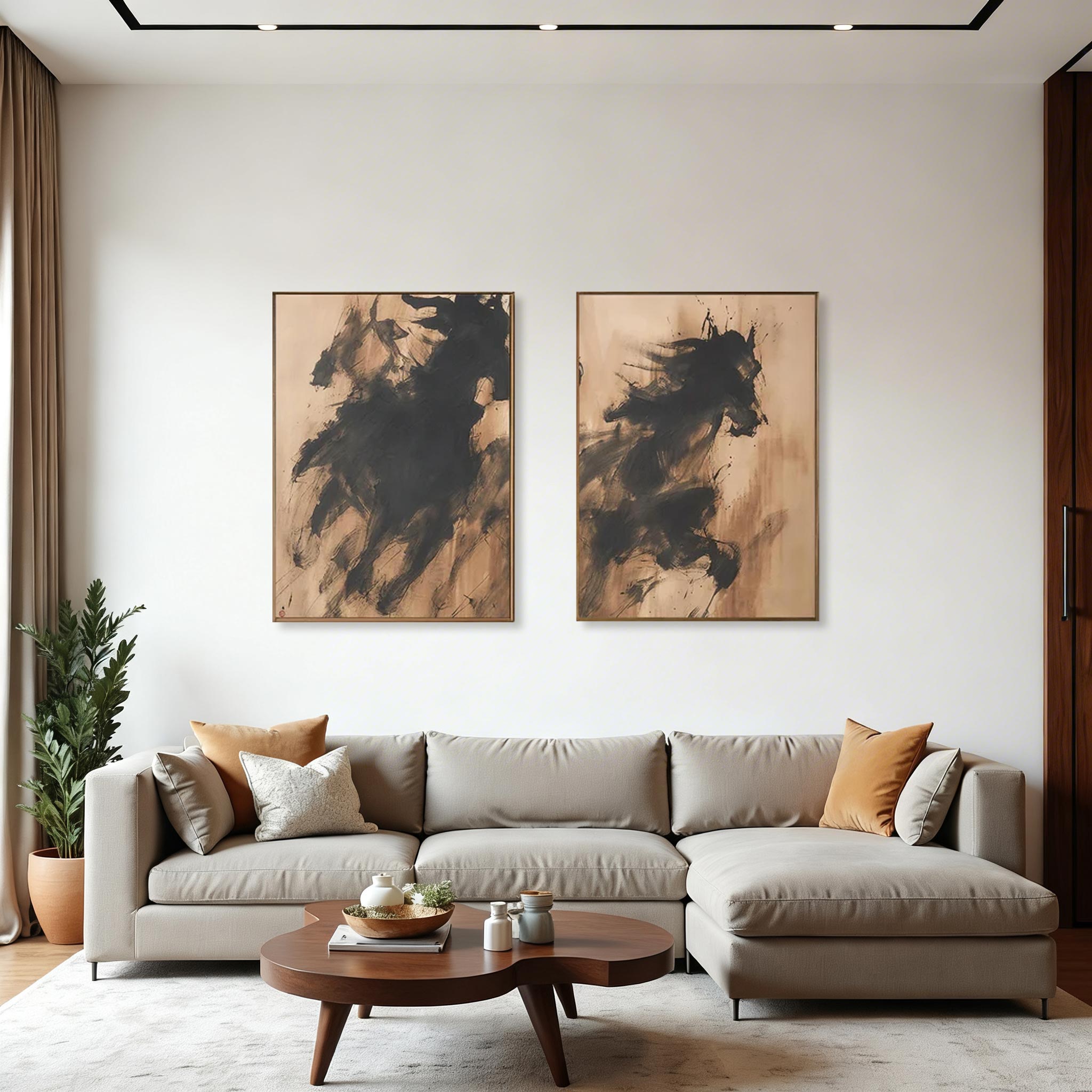 Abstract Horse Canvas Wall Art Set of 2 #HA010