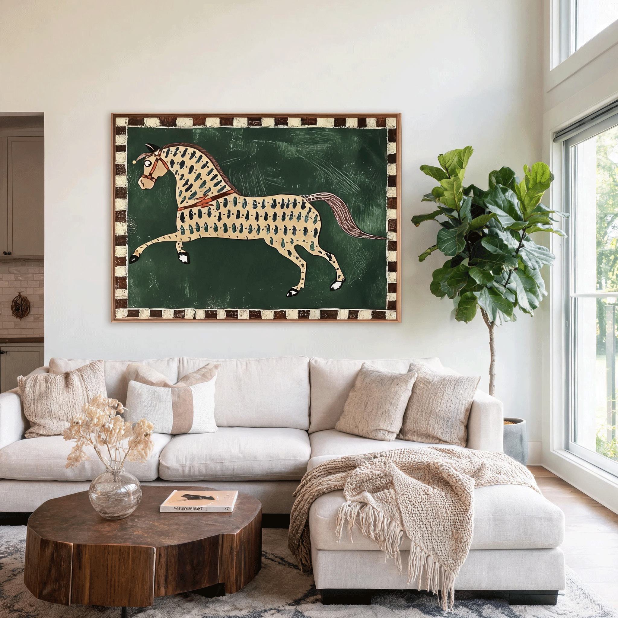 Leopard Horse Wall Art | Modern Equestrian Oil Painting #HA051
