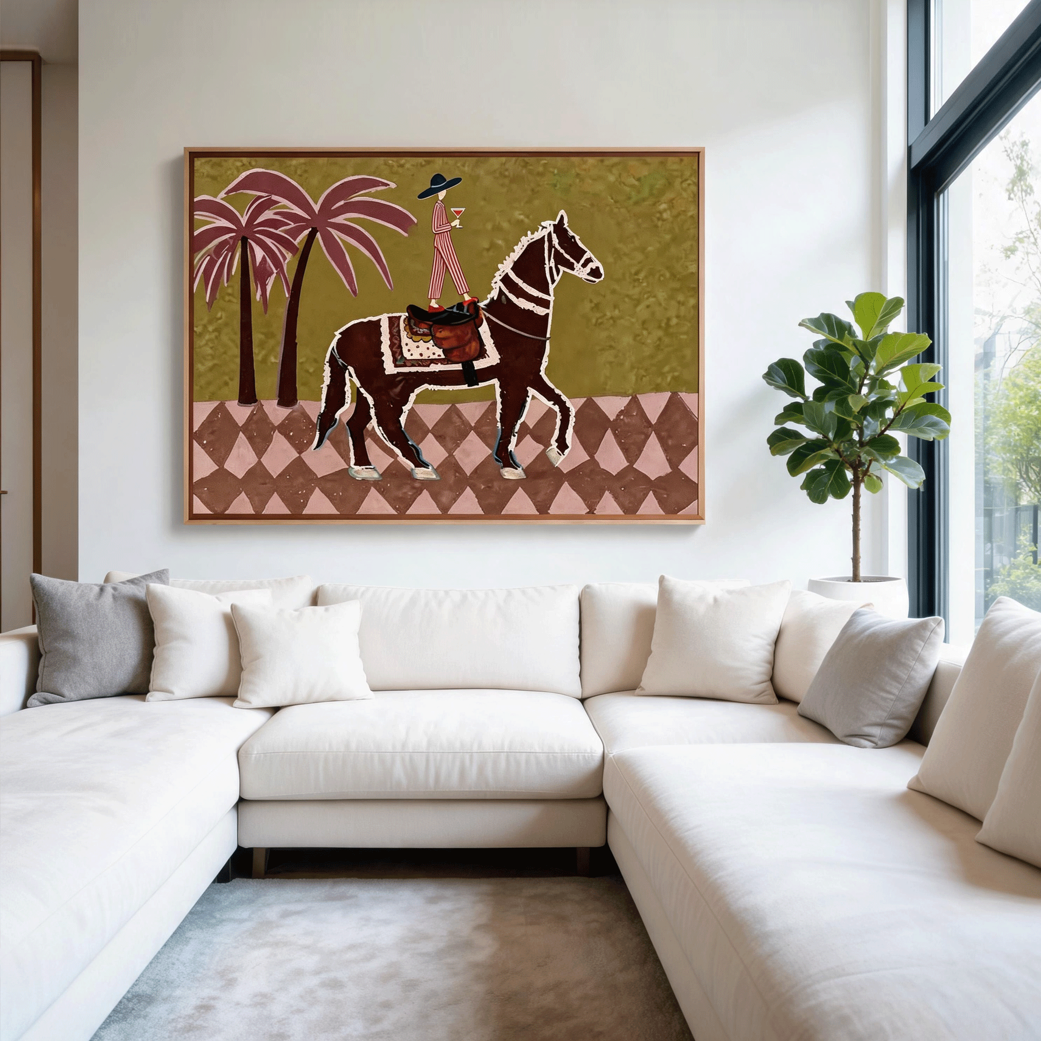 Modern Horse Rider Wall Art | Hand-Painted Oil Painting #HA053