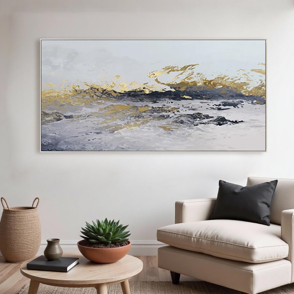 Minimalist Abstract White & Gold Oil Painting #GT004