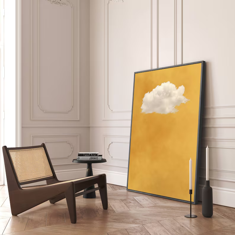 Golden Sky Cloud Canvas Wall Art — Minimalist Oil Painting #PP003