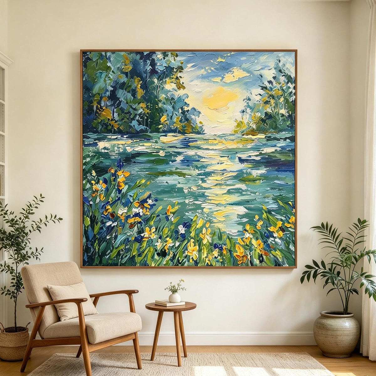 Impressionist Riverside Iris Flowers Wall Art #LS066